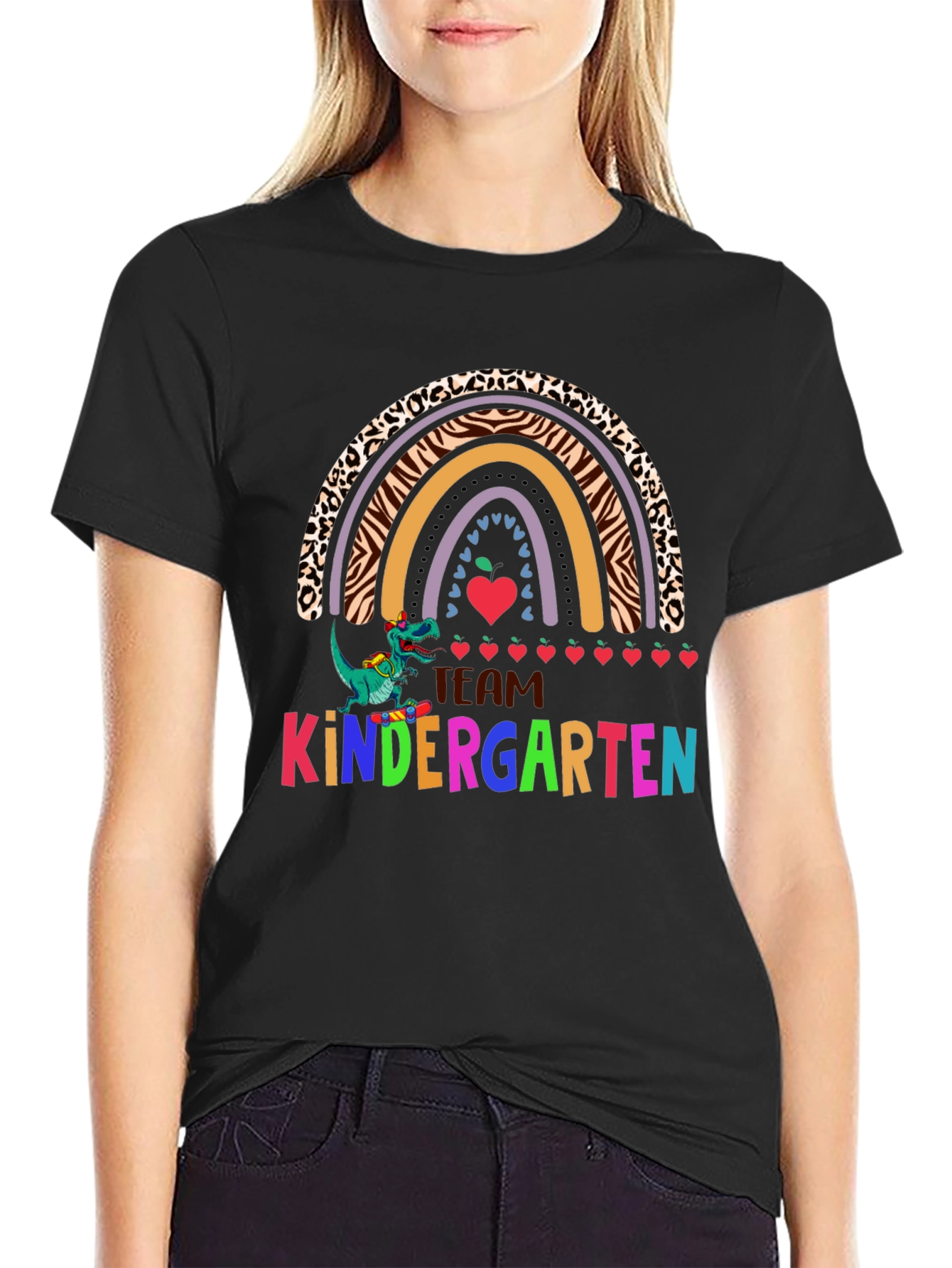 Team Kindergarten Dinosaur Rainbow Teacher T-Shirt