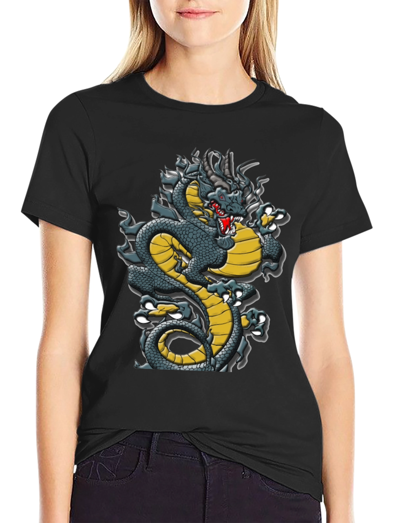 Dragon Graphic Tee - Black Cotton T-Shirt