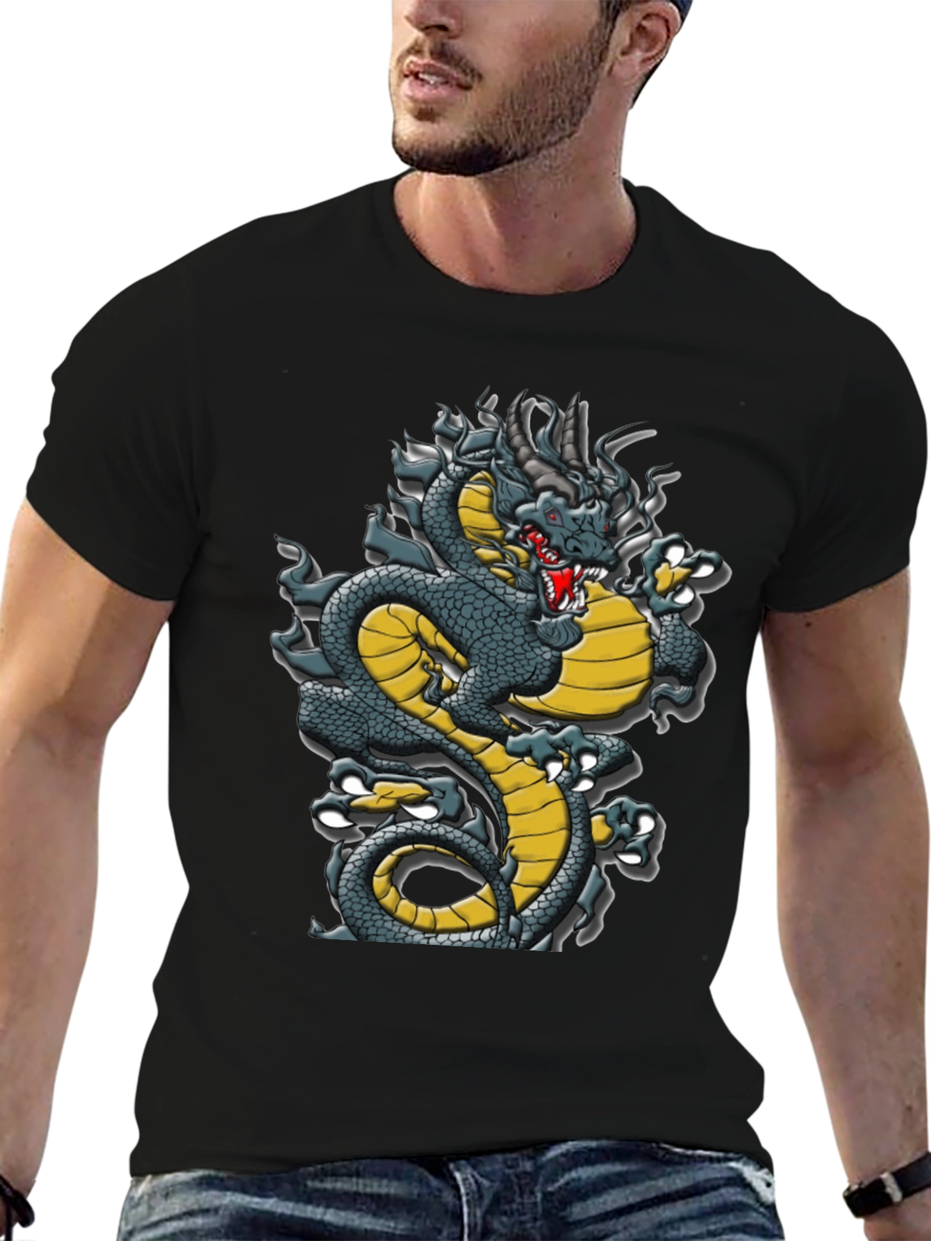 Dragon Graphic Tee - Black Cotton T-Shirt