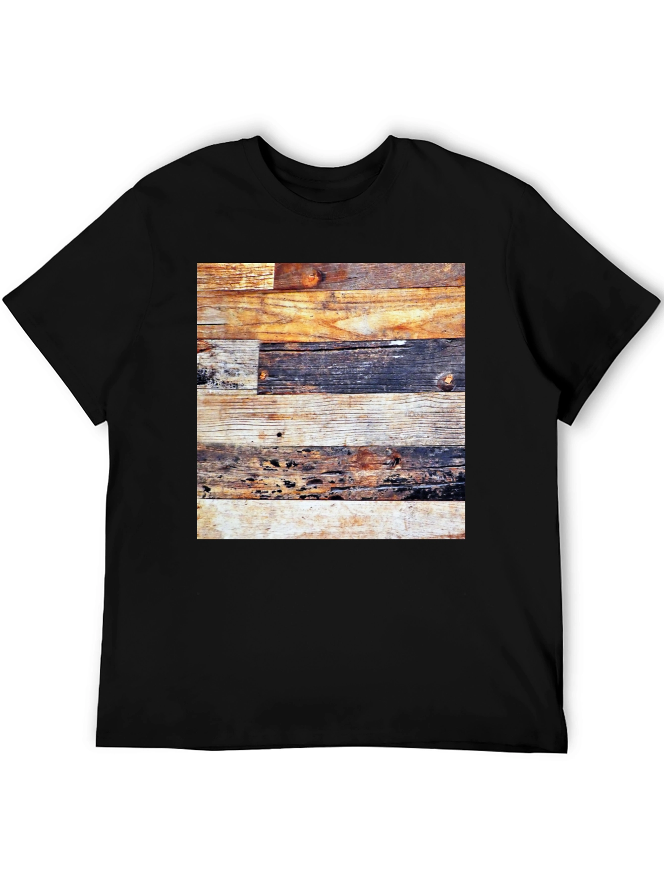 Rustic Wood Panel Tee - Graphic Print Black Shirt