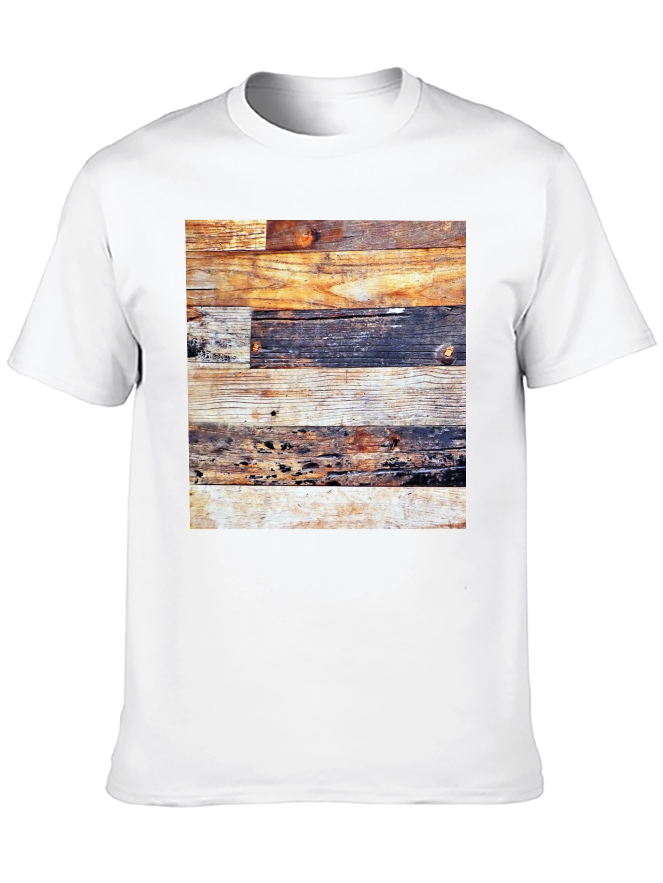 Rustic Wood Panel Tee - Graphic Print Black Shirt