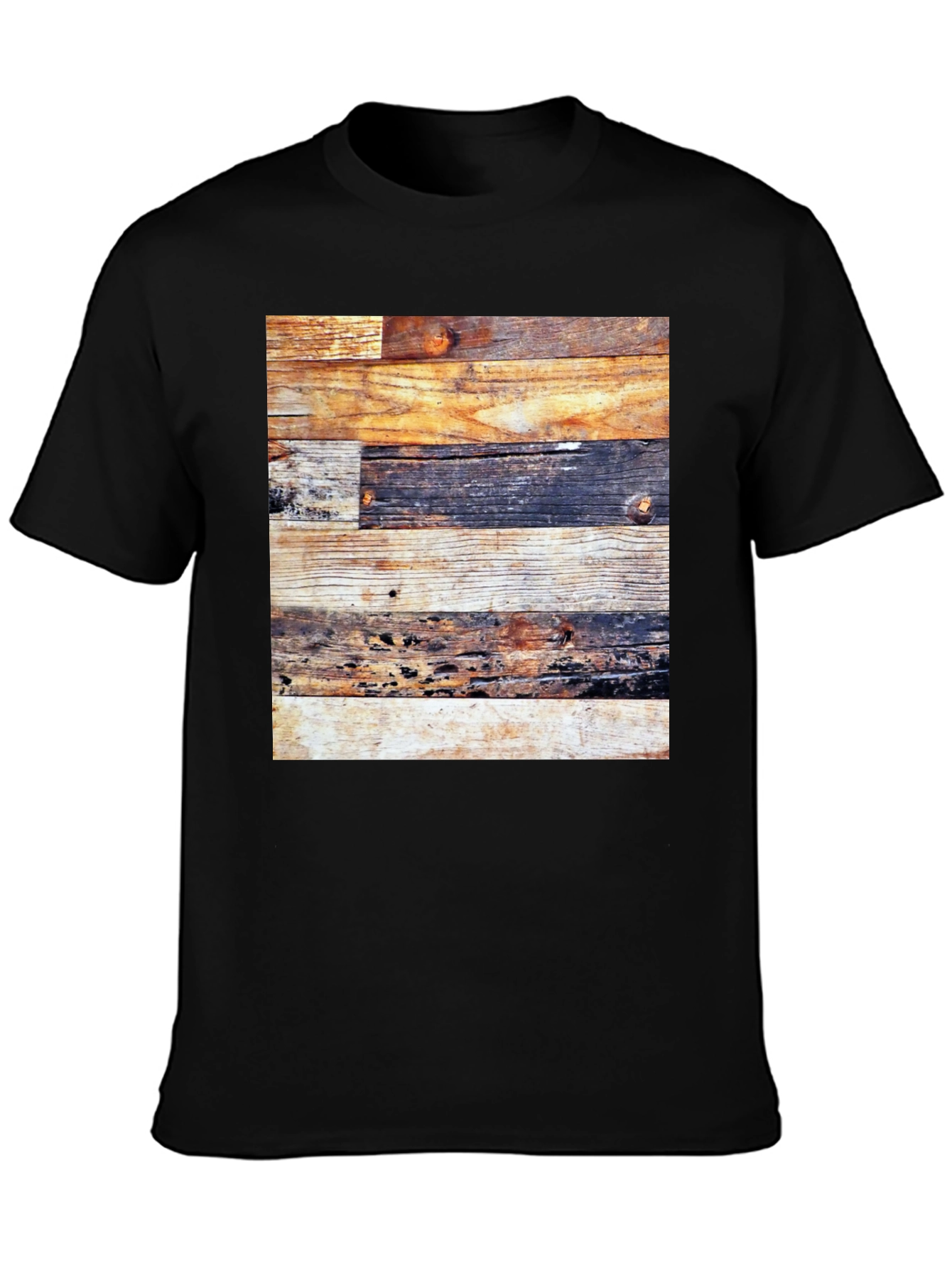 Rustic Wood Panel Tee - Graphic Print Black Shirt