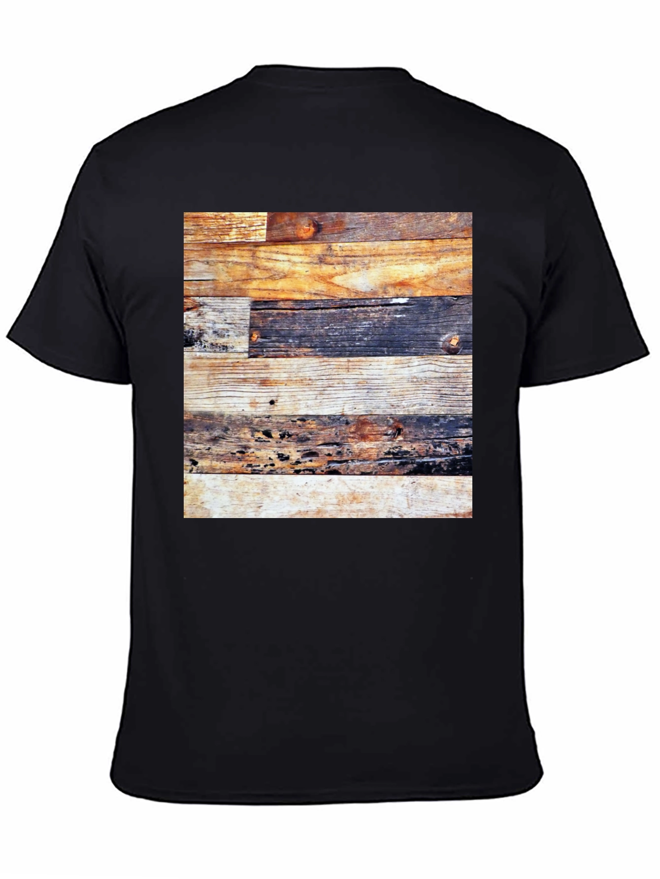 Rustic Wood Panel Tee - Graphic Print Black Shirt