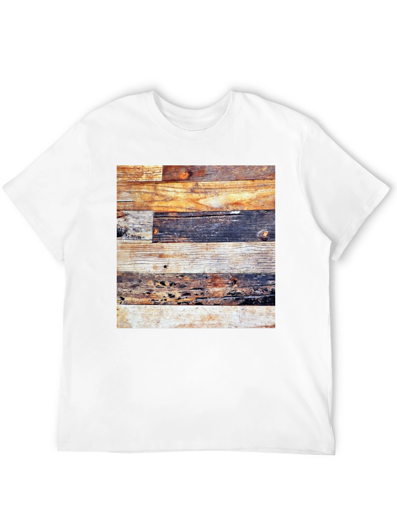 Rustic Wood Panel Tee - Graphic Print Black Shirt