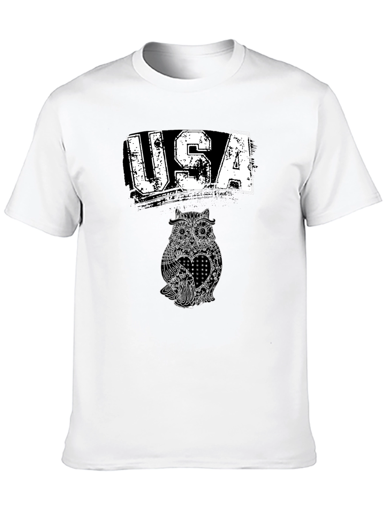 USA Owl Graphic Print Black T-Shirt