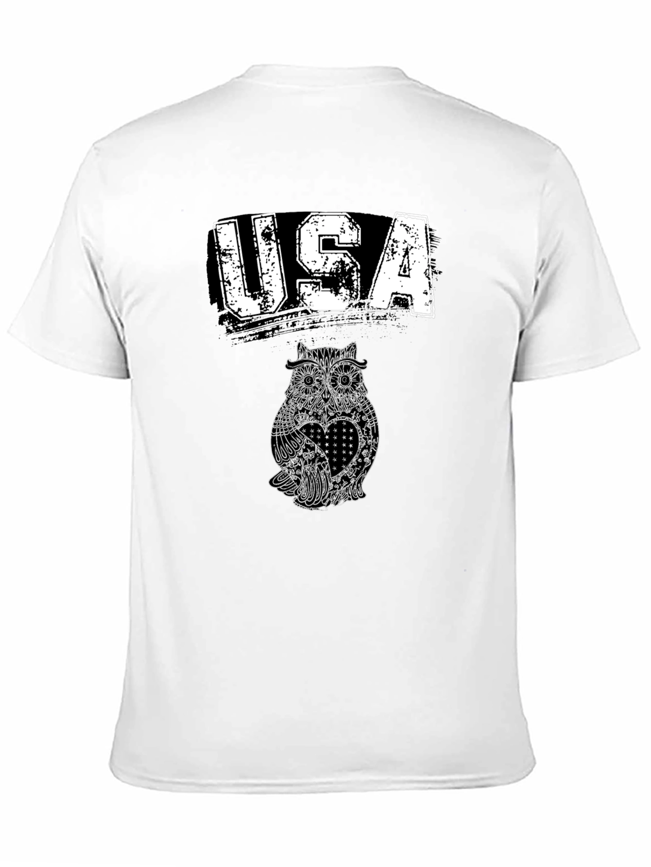 USA Owl Graphic Print Black T-Shirt