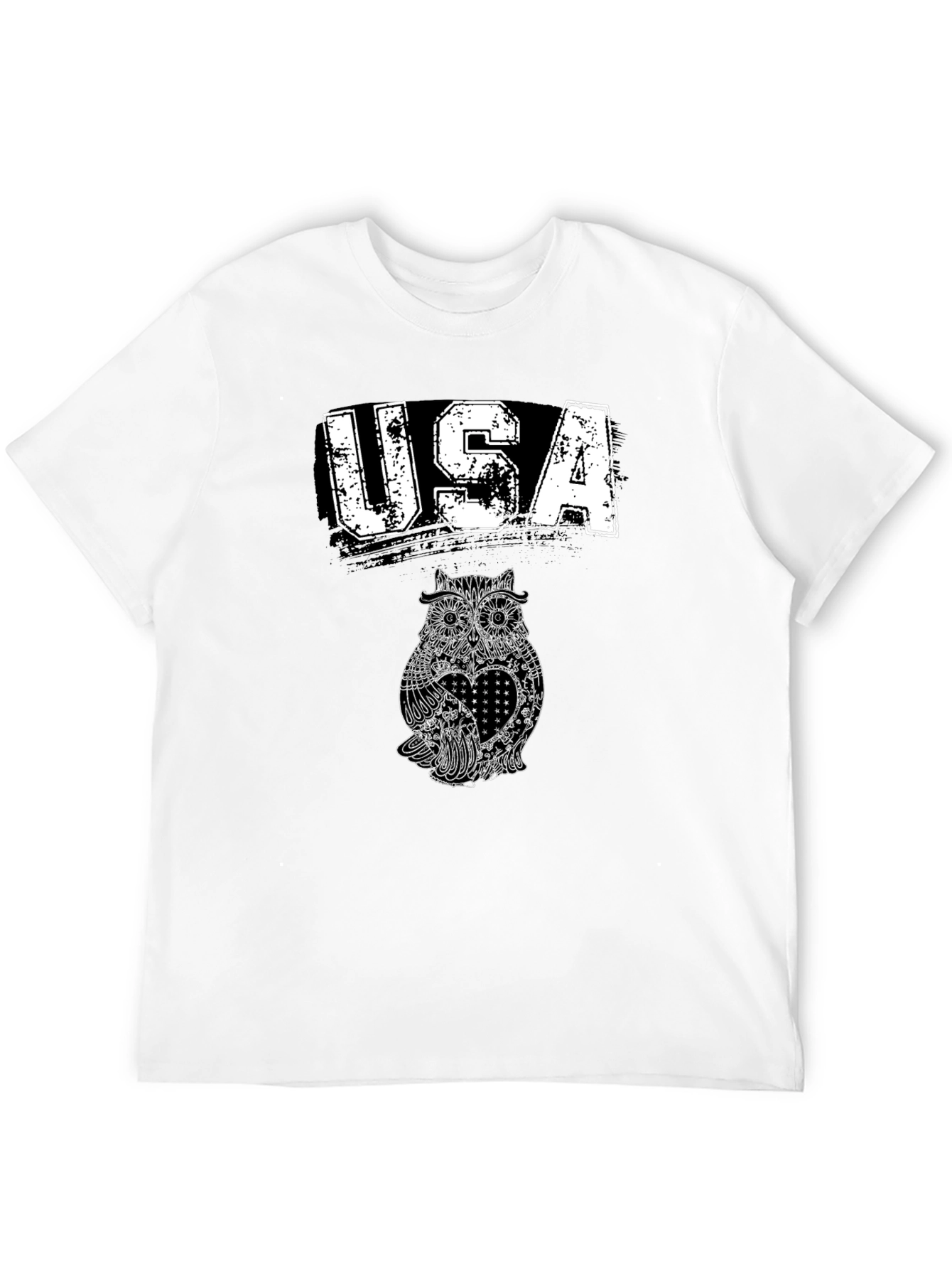 USA Owl Graphic Print Black T-Shirt