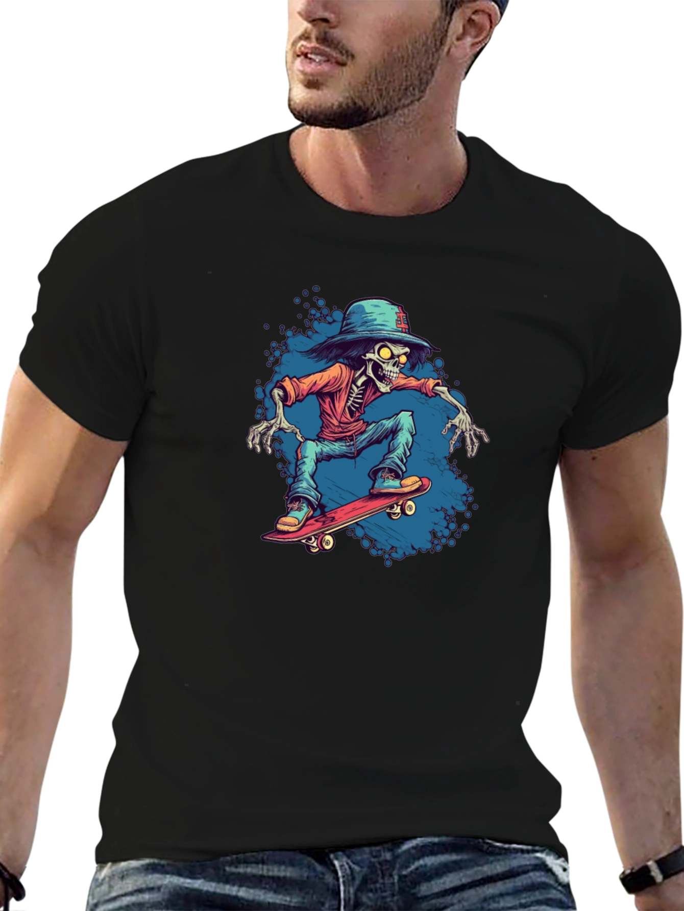 Skeleton Skateboarder Graphic Tee - Cool Streetwear