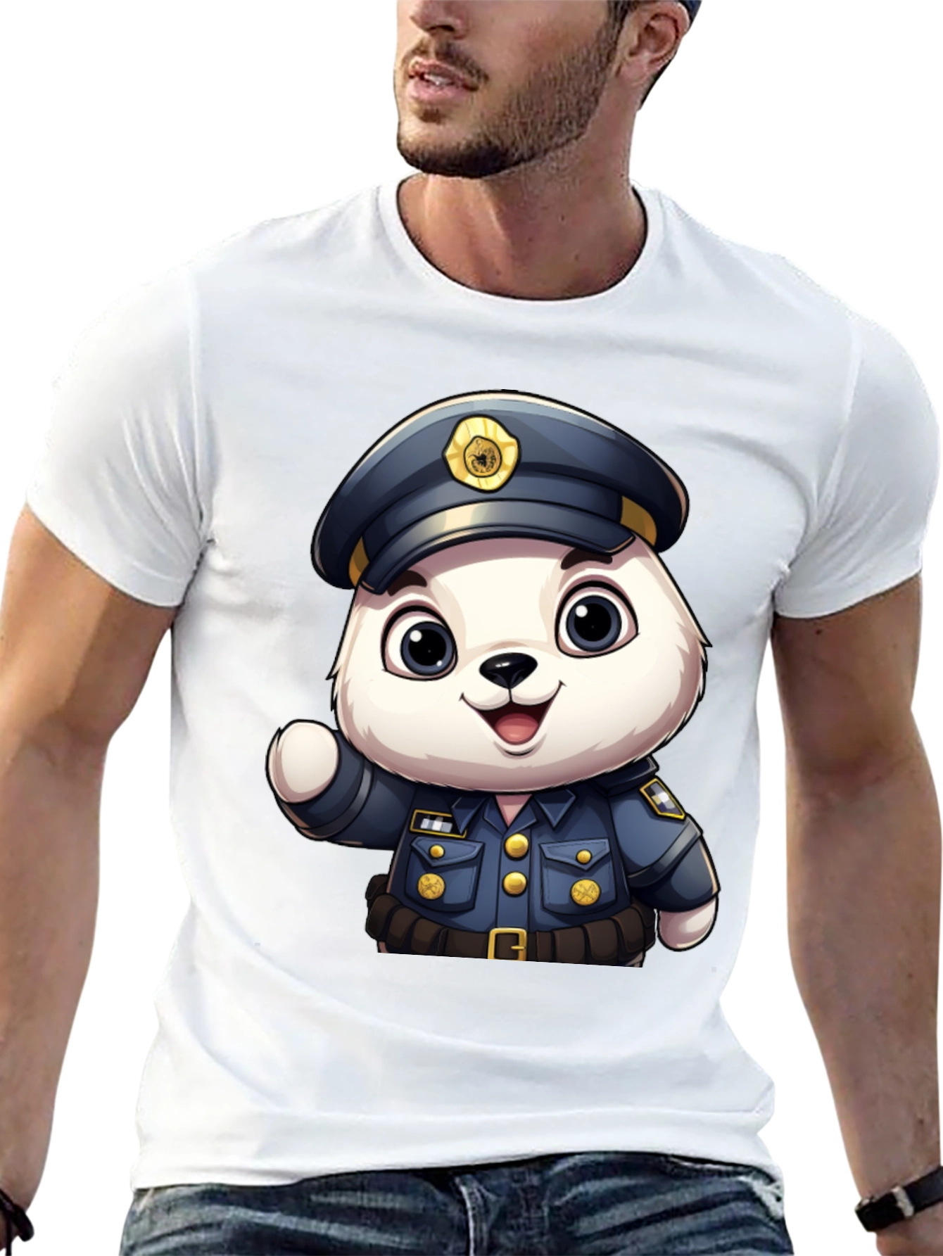 Cute Police Bear T-Shirt: Premium Black Cotton