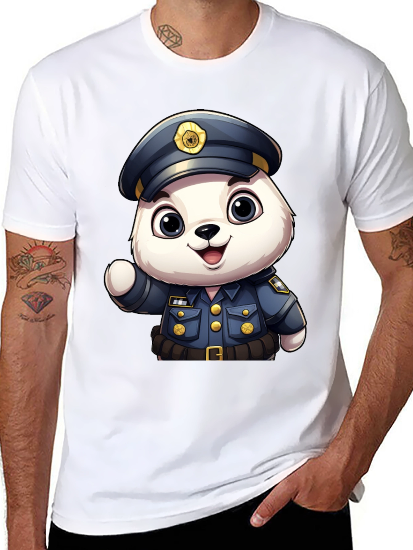 Cute Police Bear T-Shirt: Premium Black Cotton