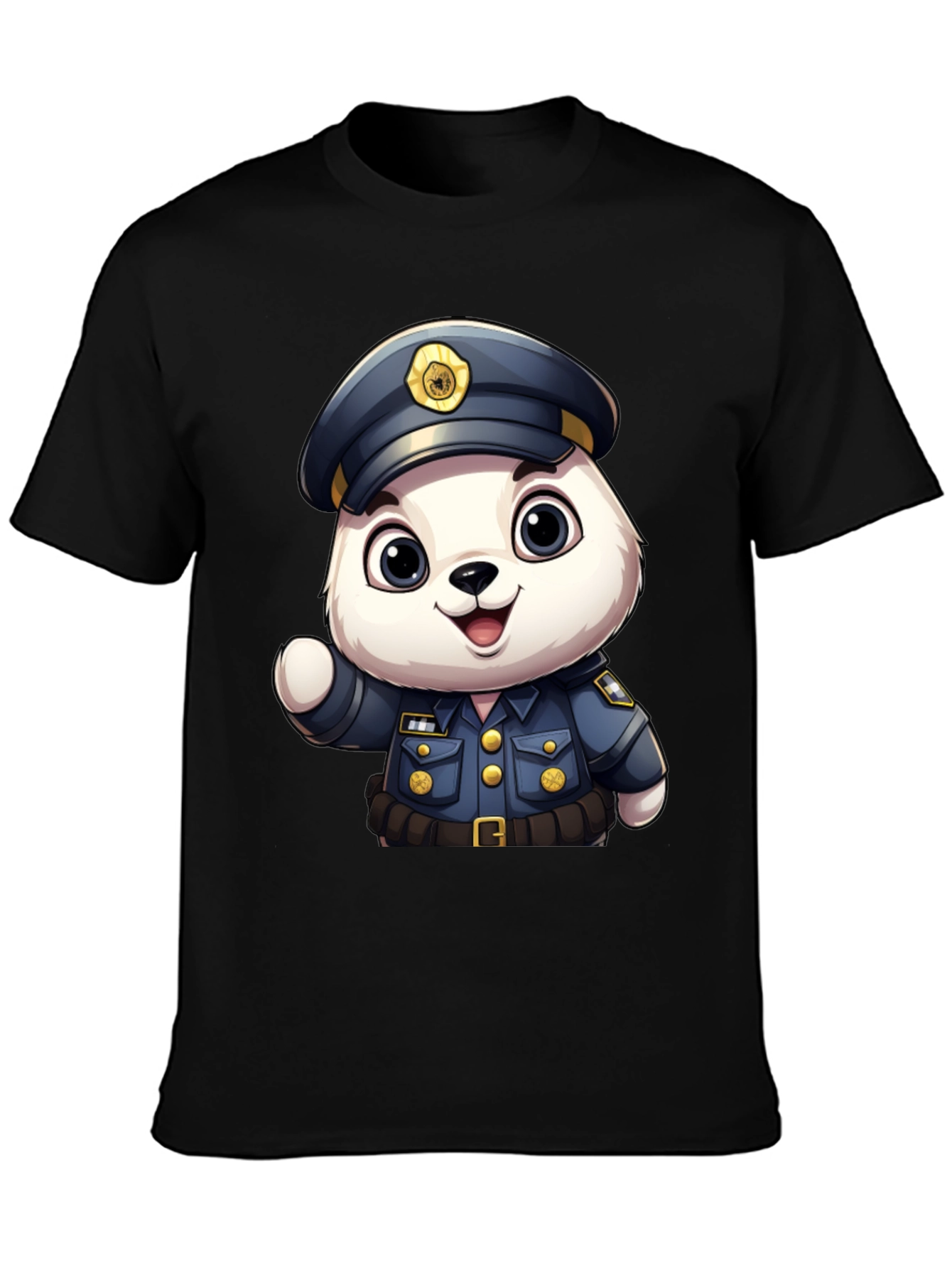 Cute Police Bear T-Shirt: Premium Black Cotton