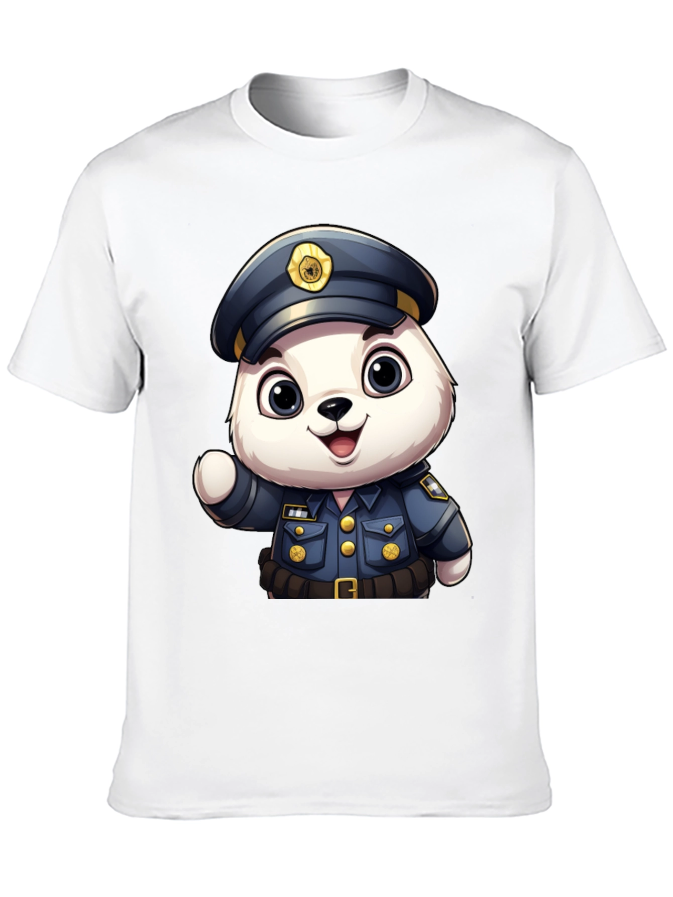 Cute Police Bear T-Shirt: Premium Black Cotton