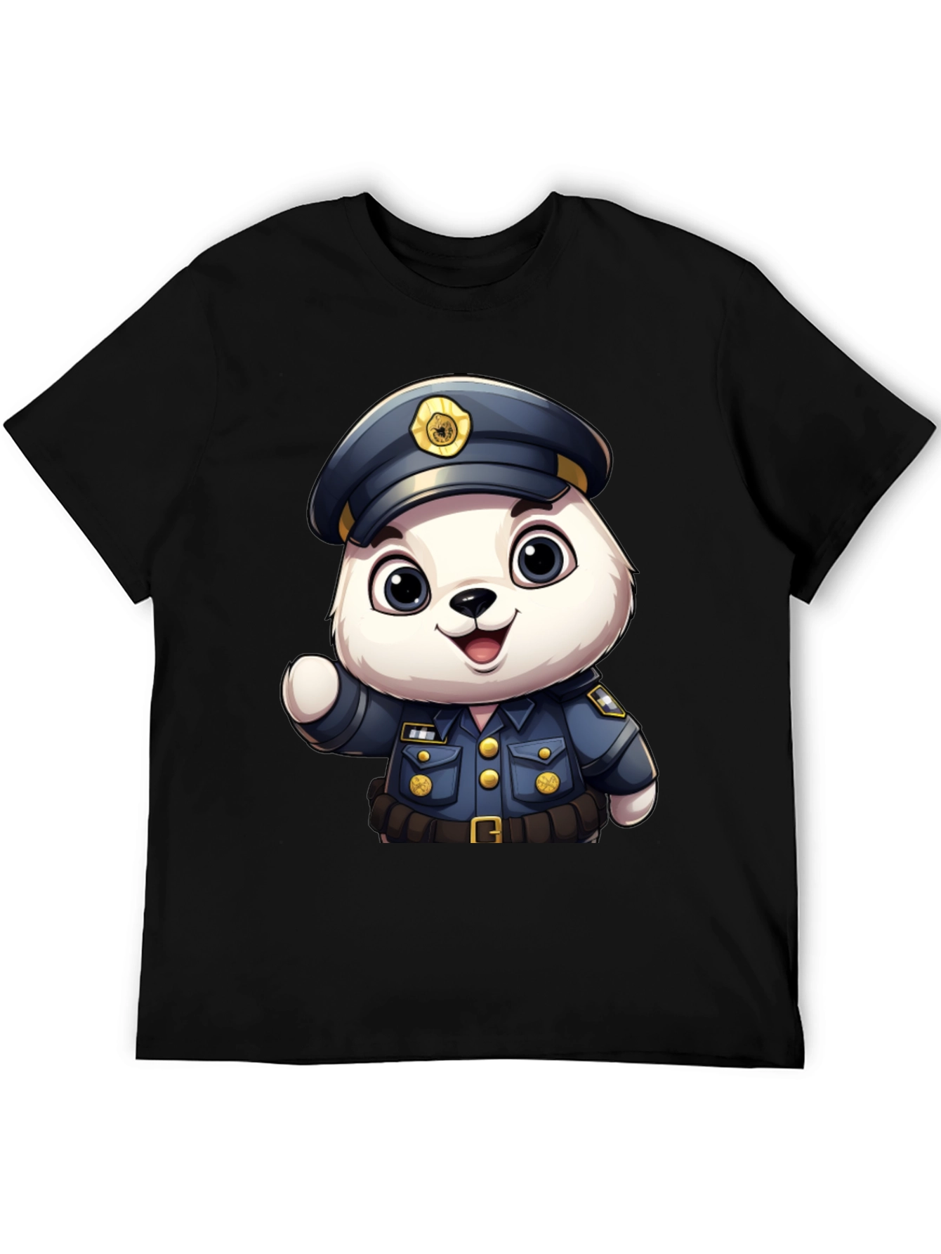 Cute Police Bear T-Shirt: Premium Black Cotton