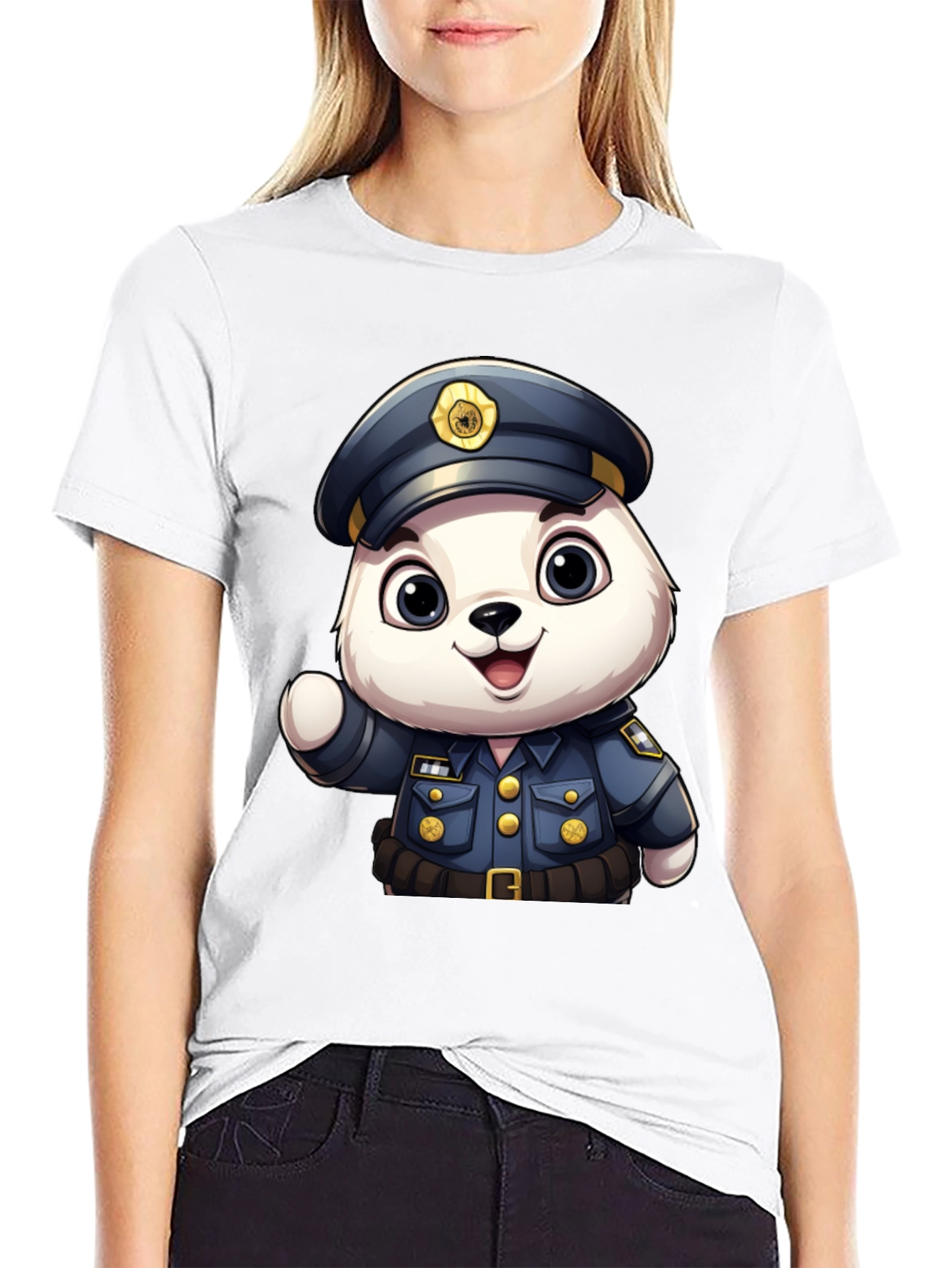 Cute Police Bear T-Shirt: Premium Black Cotton