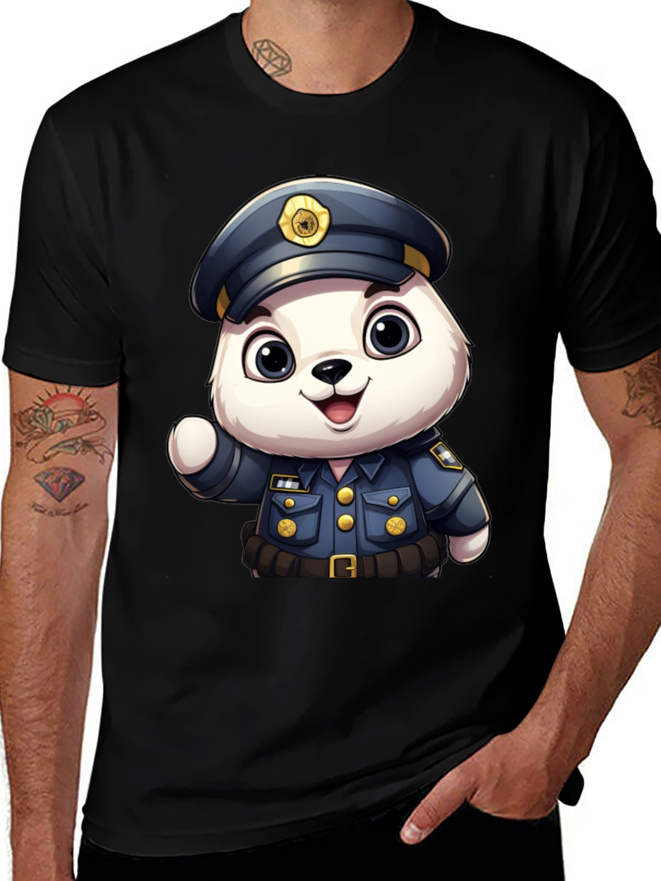 Cute Police Bear T-Shirt: Premium Black Cotton