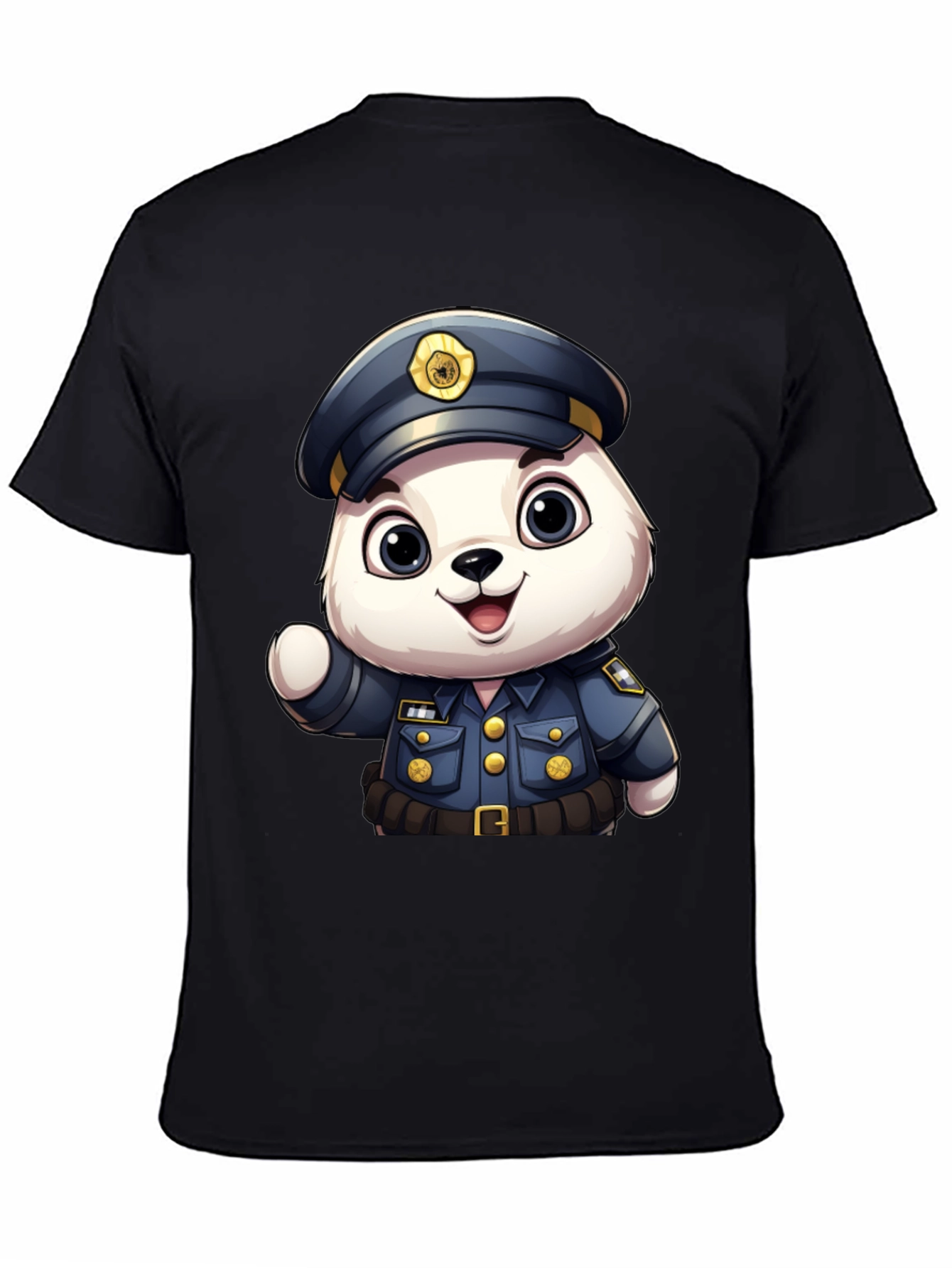 Cute Police Bear T-Shirt: Premium Black Cotton