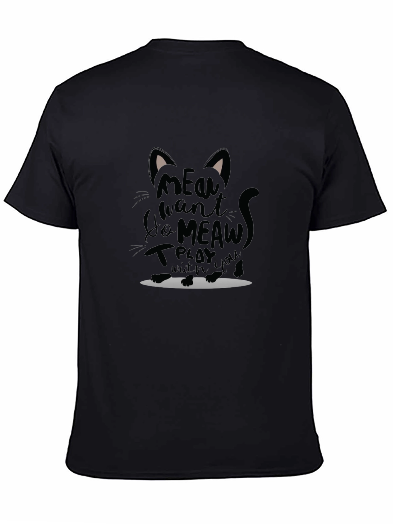 Meow Cat Graphic T-Shirt - Unisex Black Tee