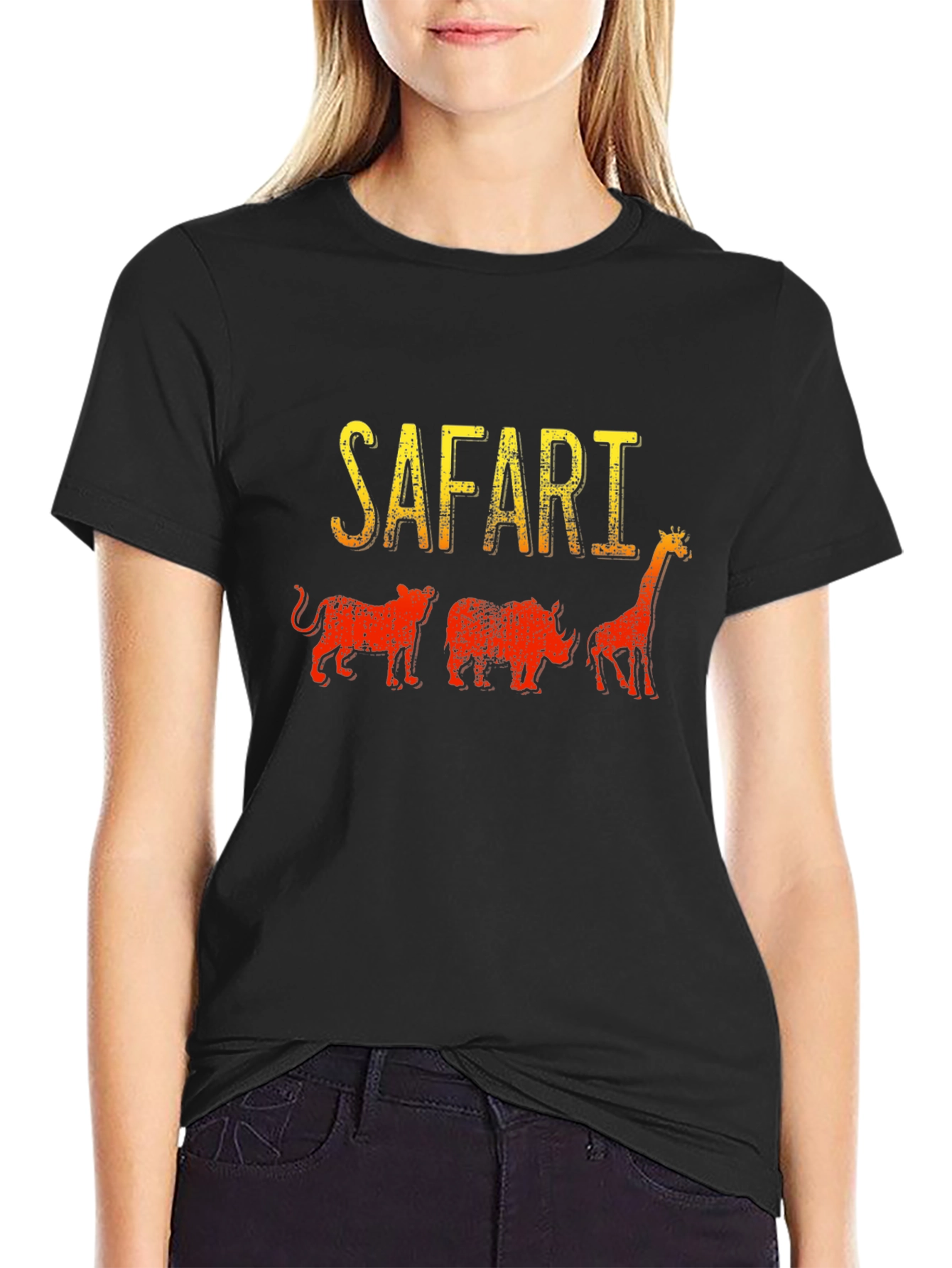 Safari Animals Graphic T-Shirt - Black Cotton Tee