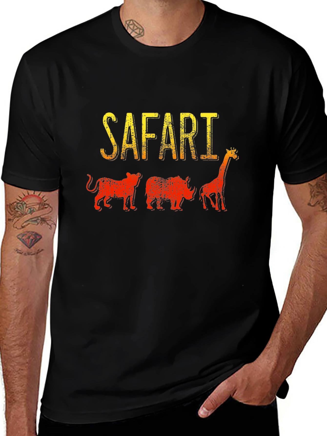 Safari Animals Graphic T-Shirt - Black Cotton Tee