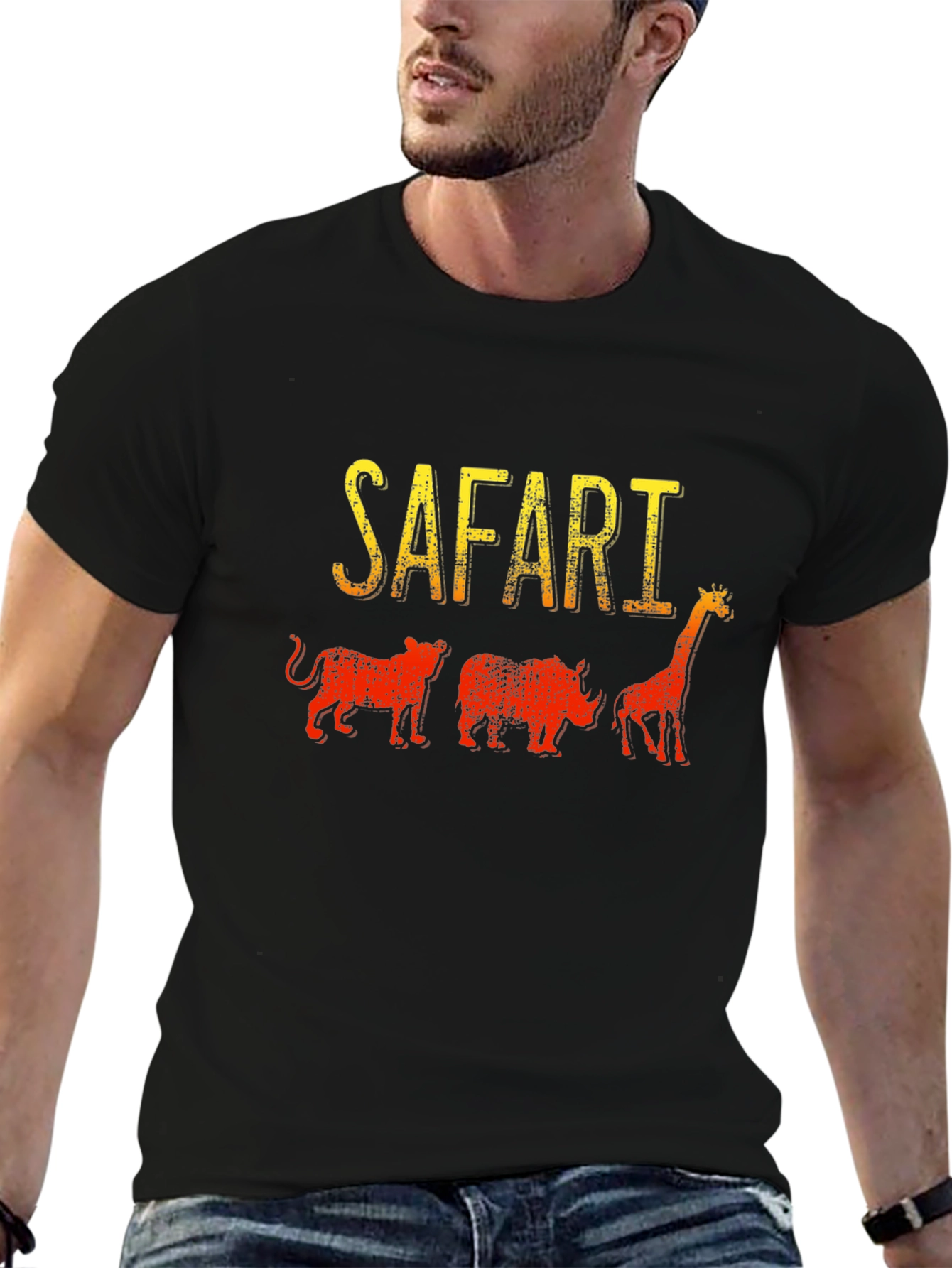 Safari Animals Graphic T-Shirt - Black Cotton Tee