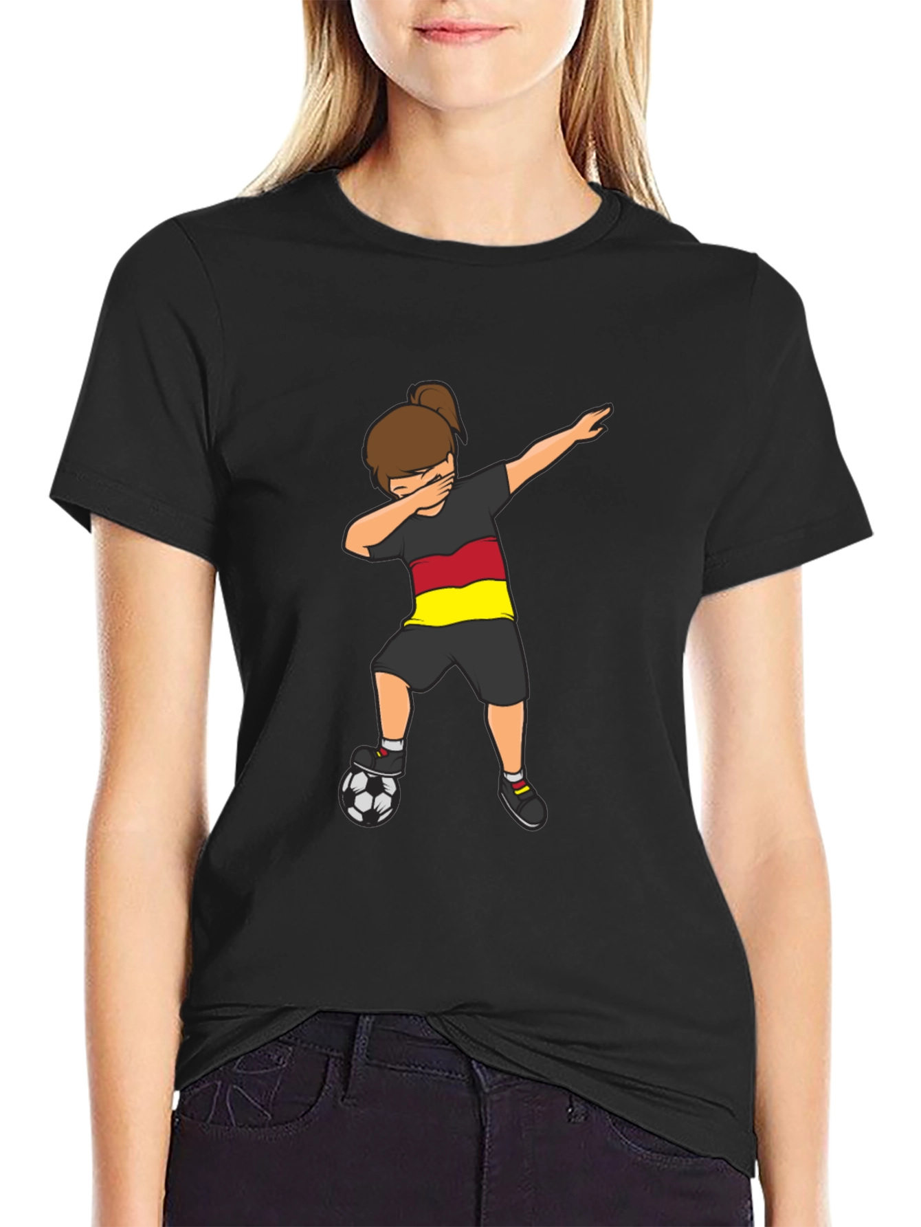 Germany Soccer Dabbing Girl Black T-Shirt