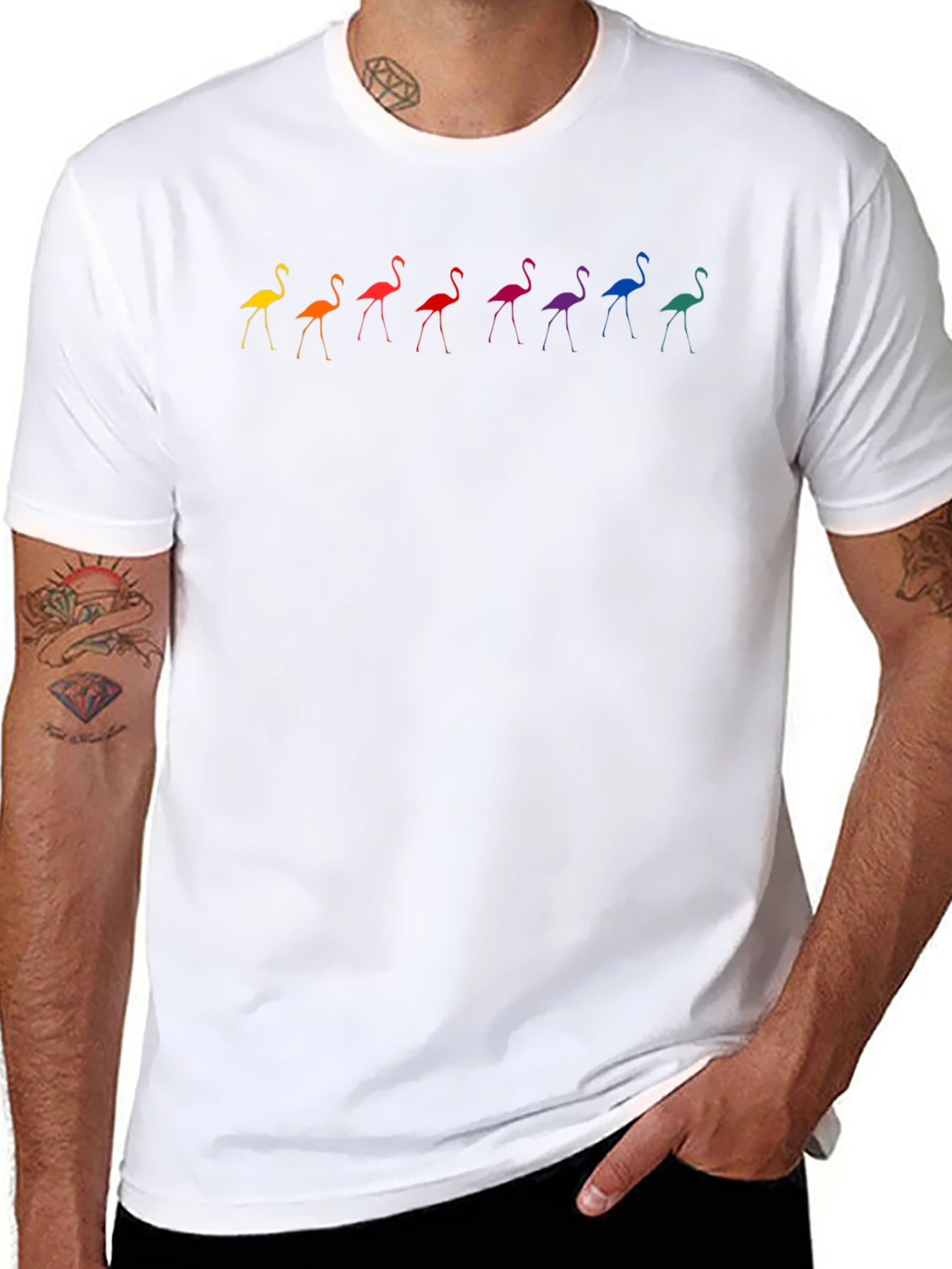 Rainbow Flamingo Graphic Tee - Stylish Black T-Shirt