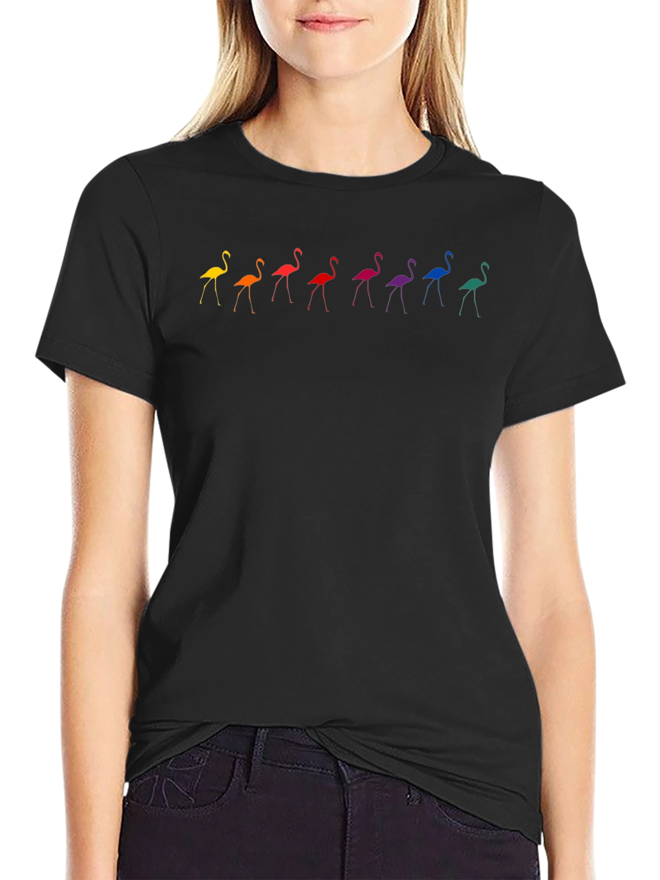 Rainbow Flamingo Graphic Tee - Stylish Black T-Shirt