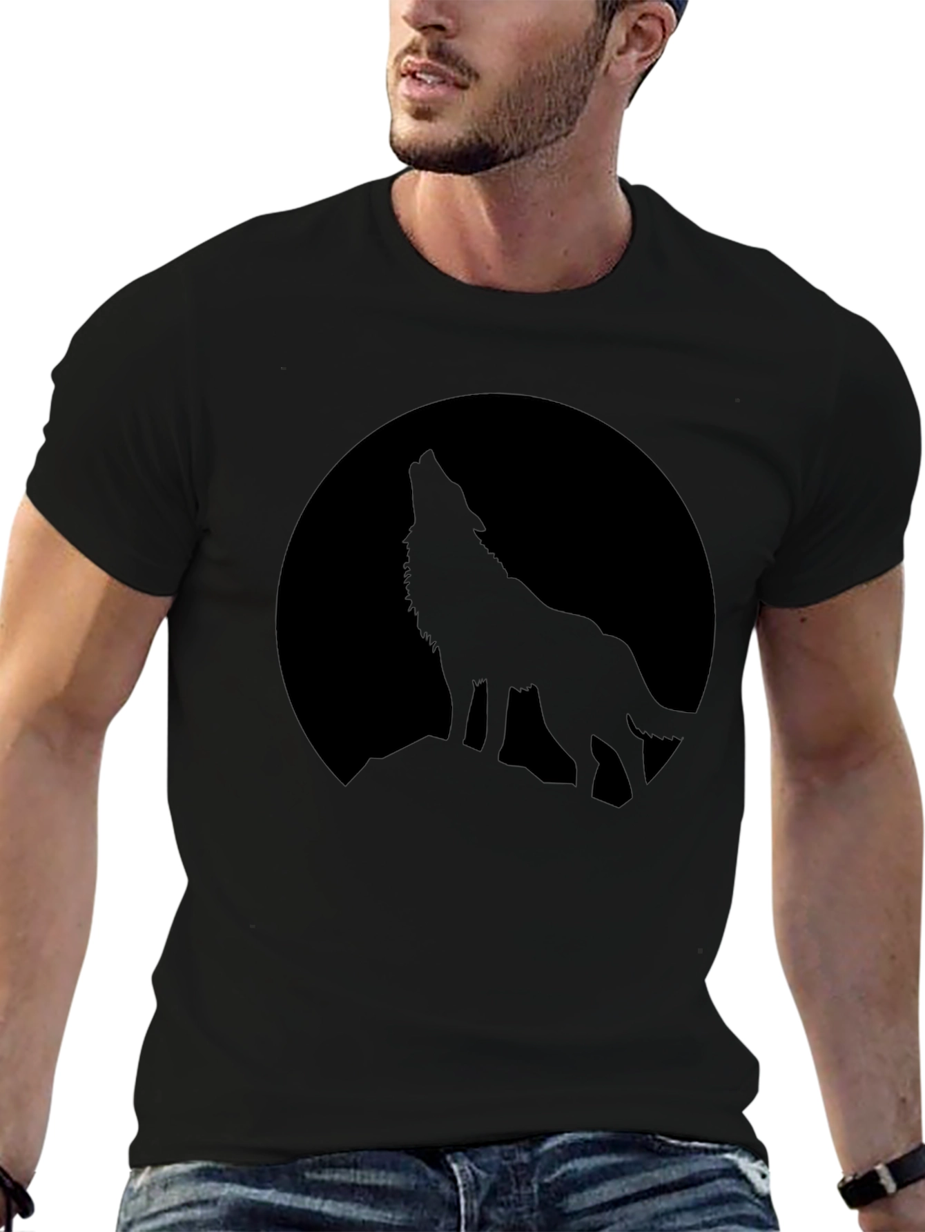 Mens Black Wolf Moon Graphic Tee
