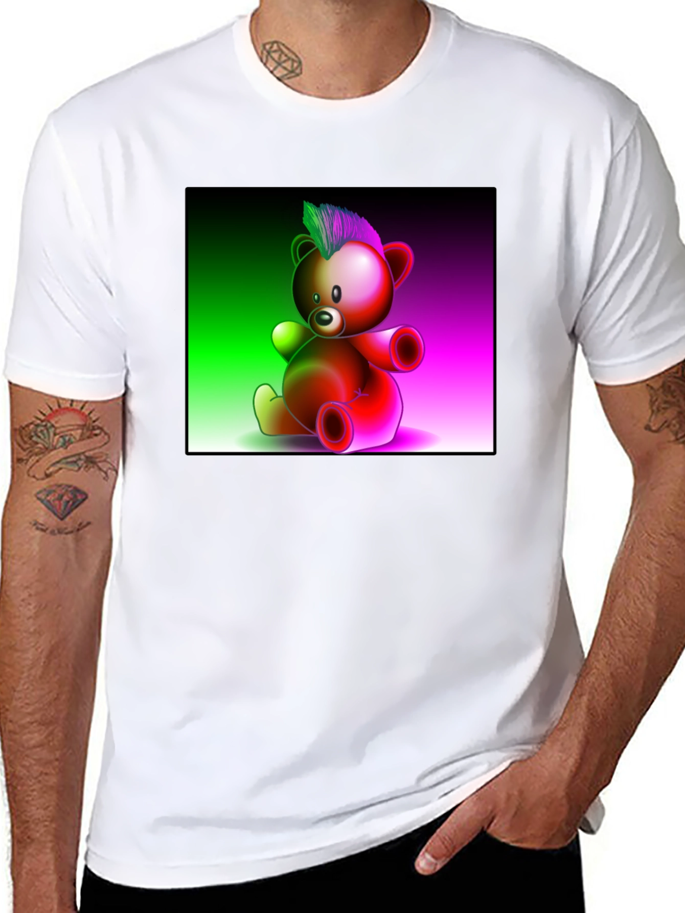 Neon Punk Teddy Bear Graphic Tee