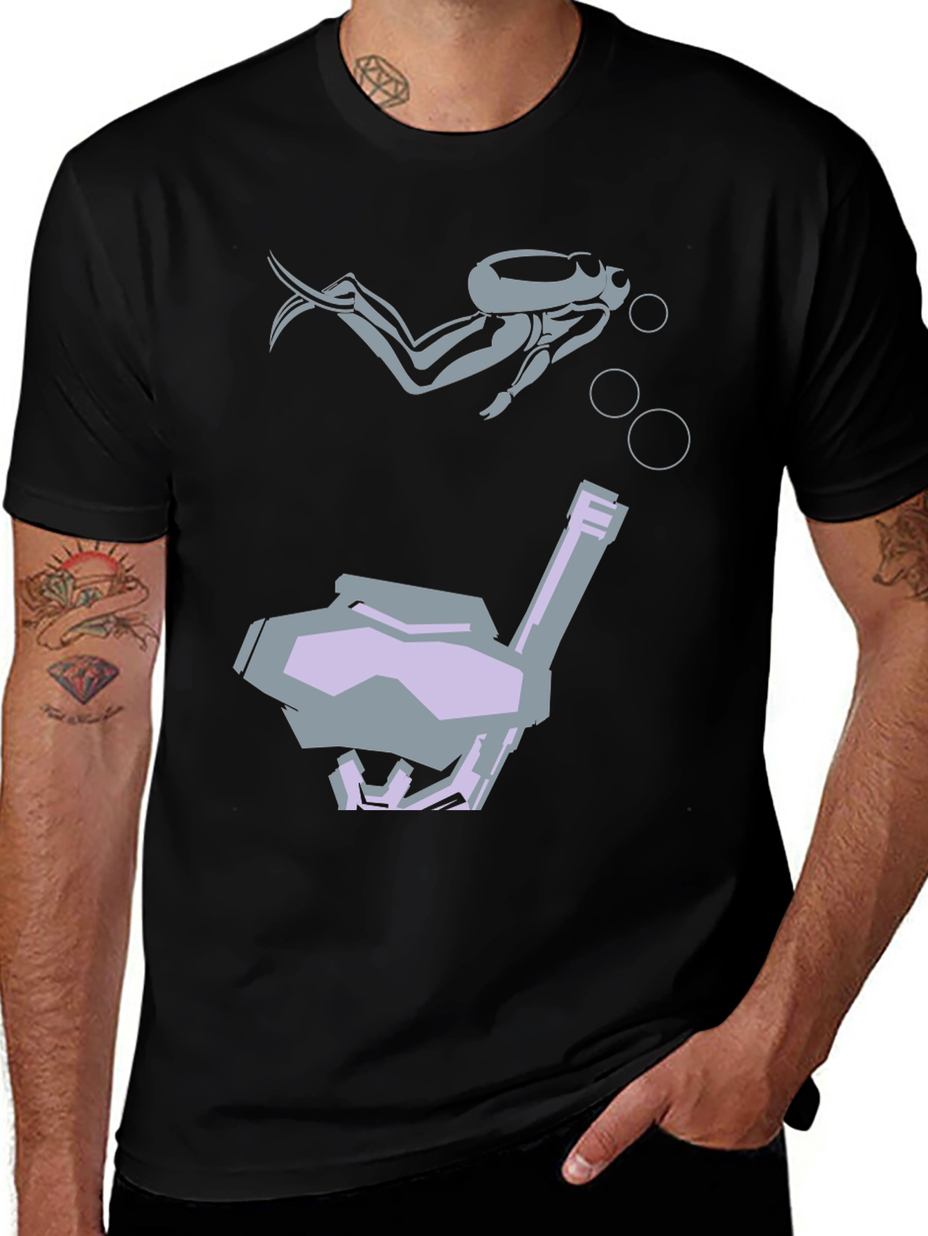 Diver Graphic Tee - Black Cotton T-Shirt