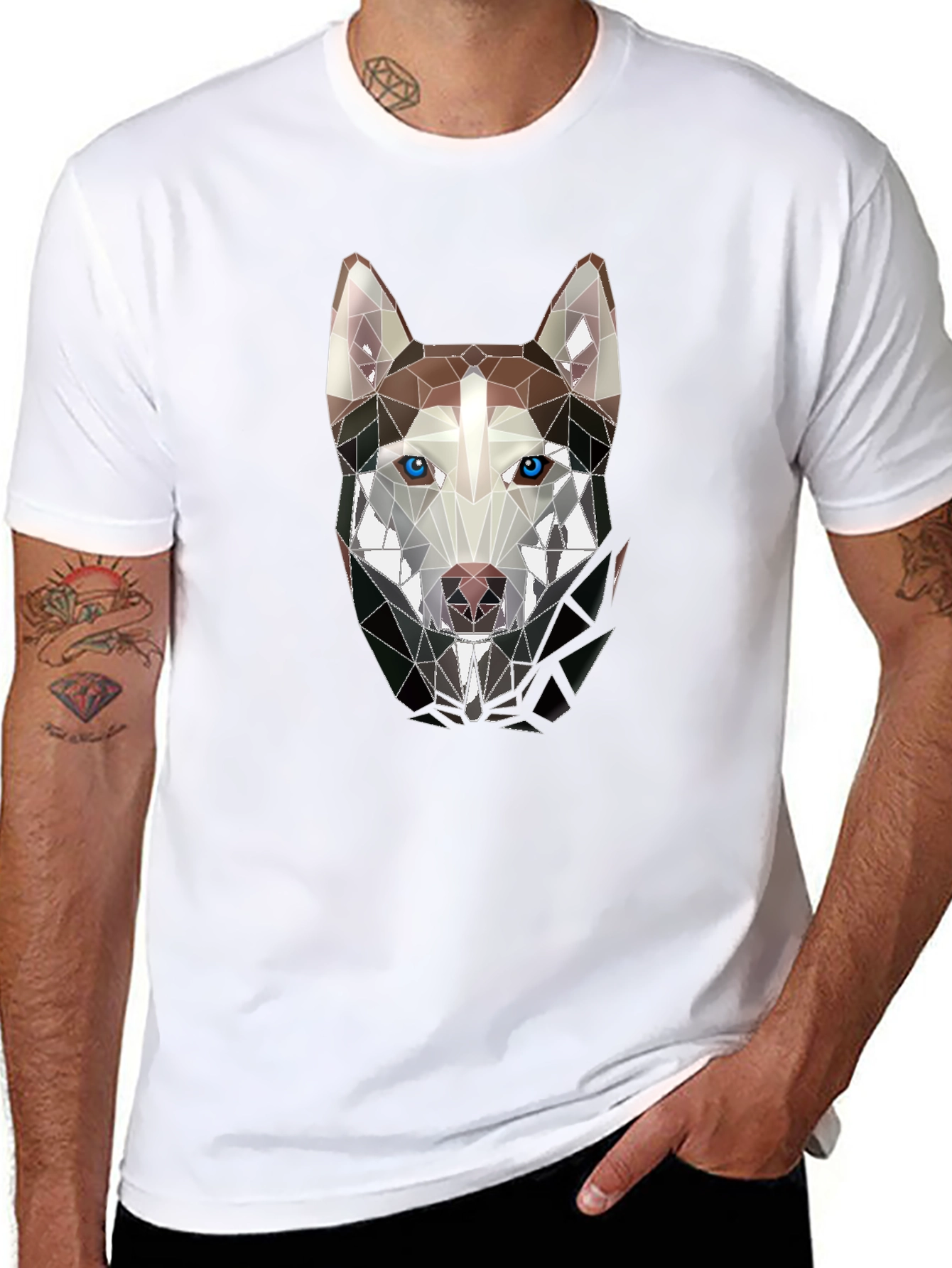 Geometric Husky Graphic Tee - Stylish Mens Black T-Shirt