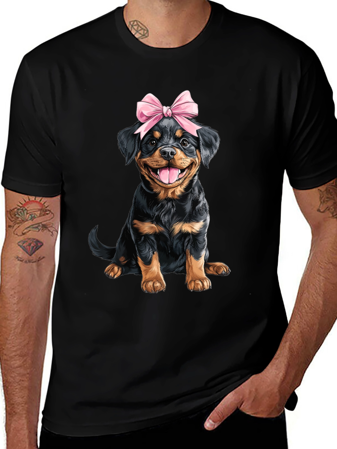 Rottweiler Puppy Bow T-Shirt - Cute Dog Tee