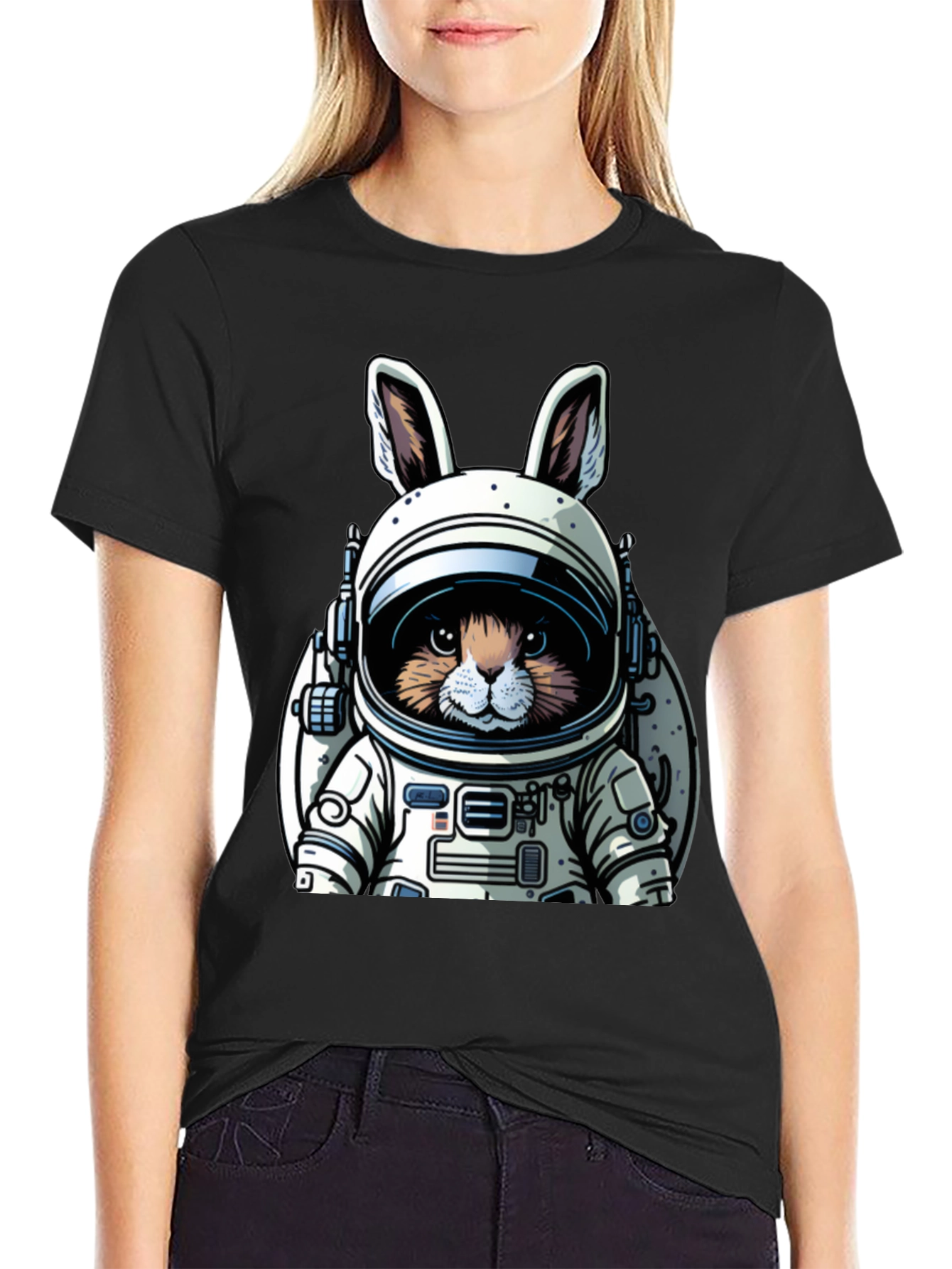 Astronaut Bunny Black T-Shirt