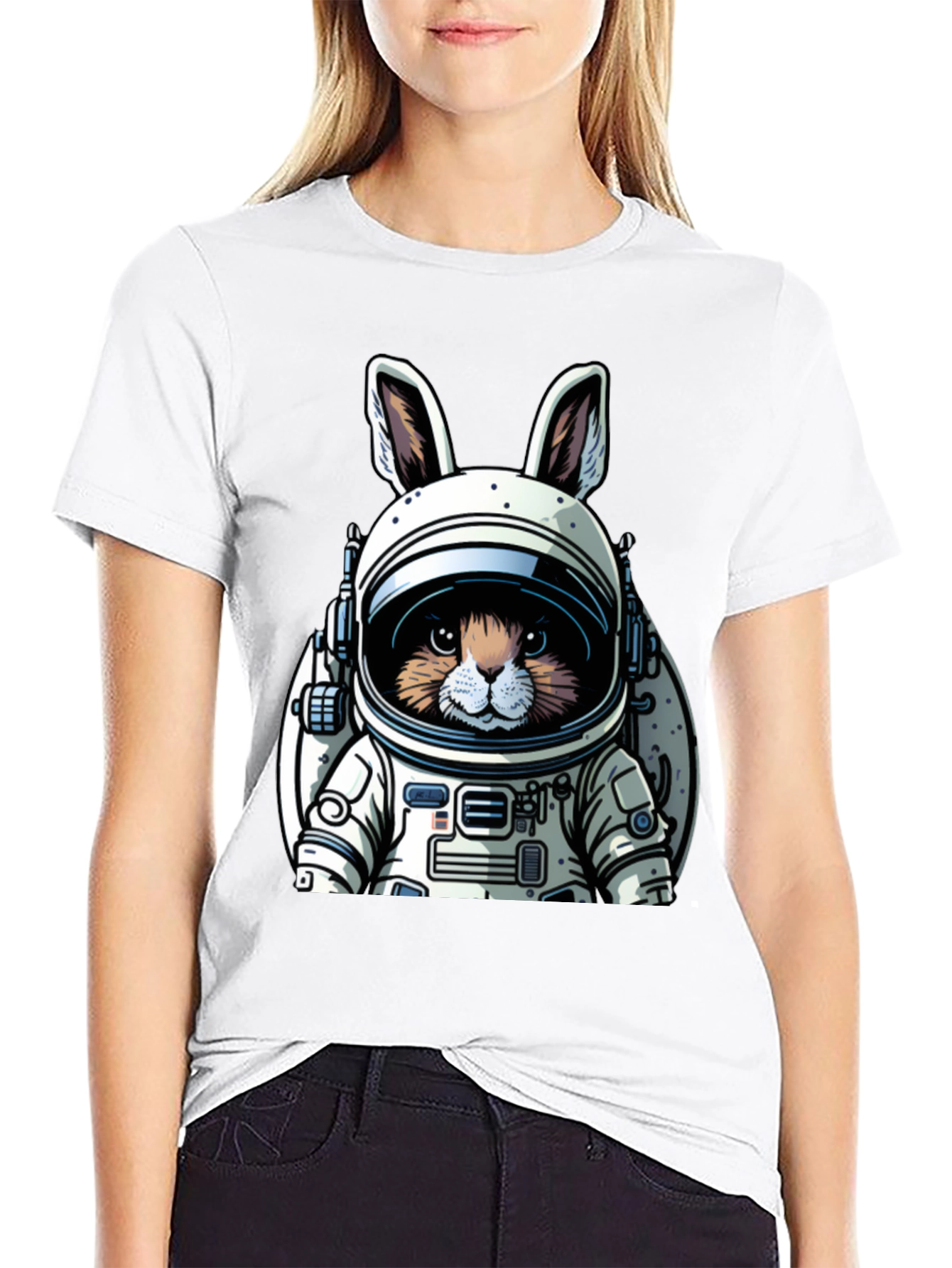 Astronaut Bunny Black T-Shirt