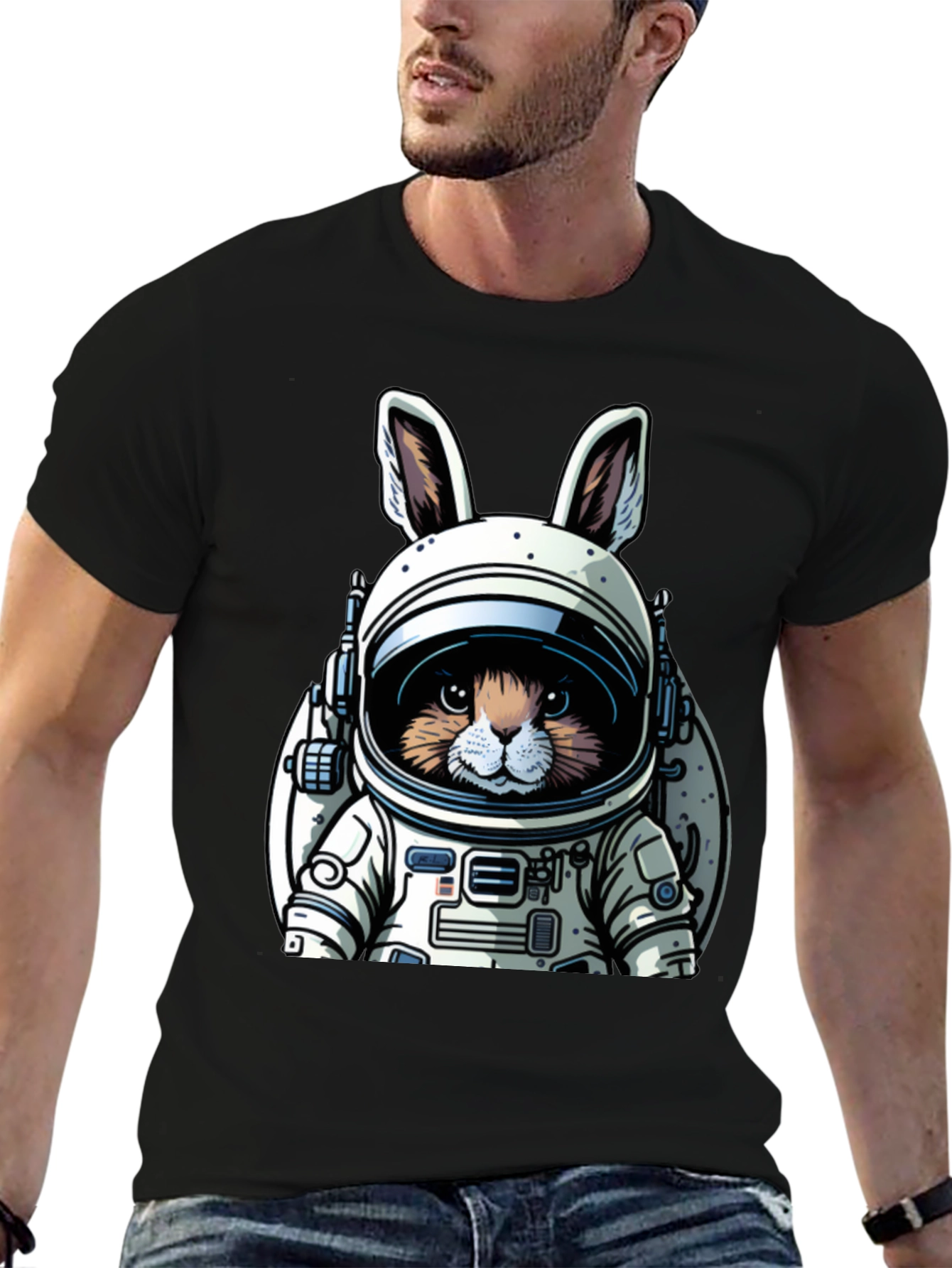 Astronaut Bunny Black T-Shirt