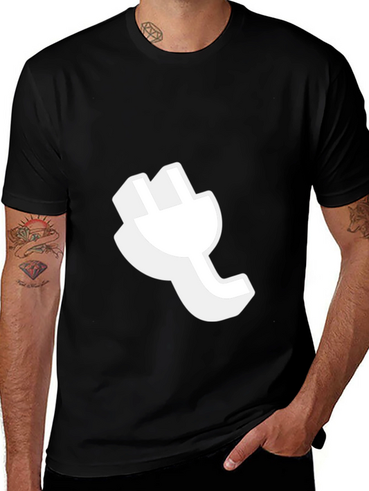 Black T-Shirt with White Plug Graphic - Modern Casual Wear