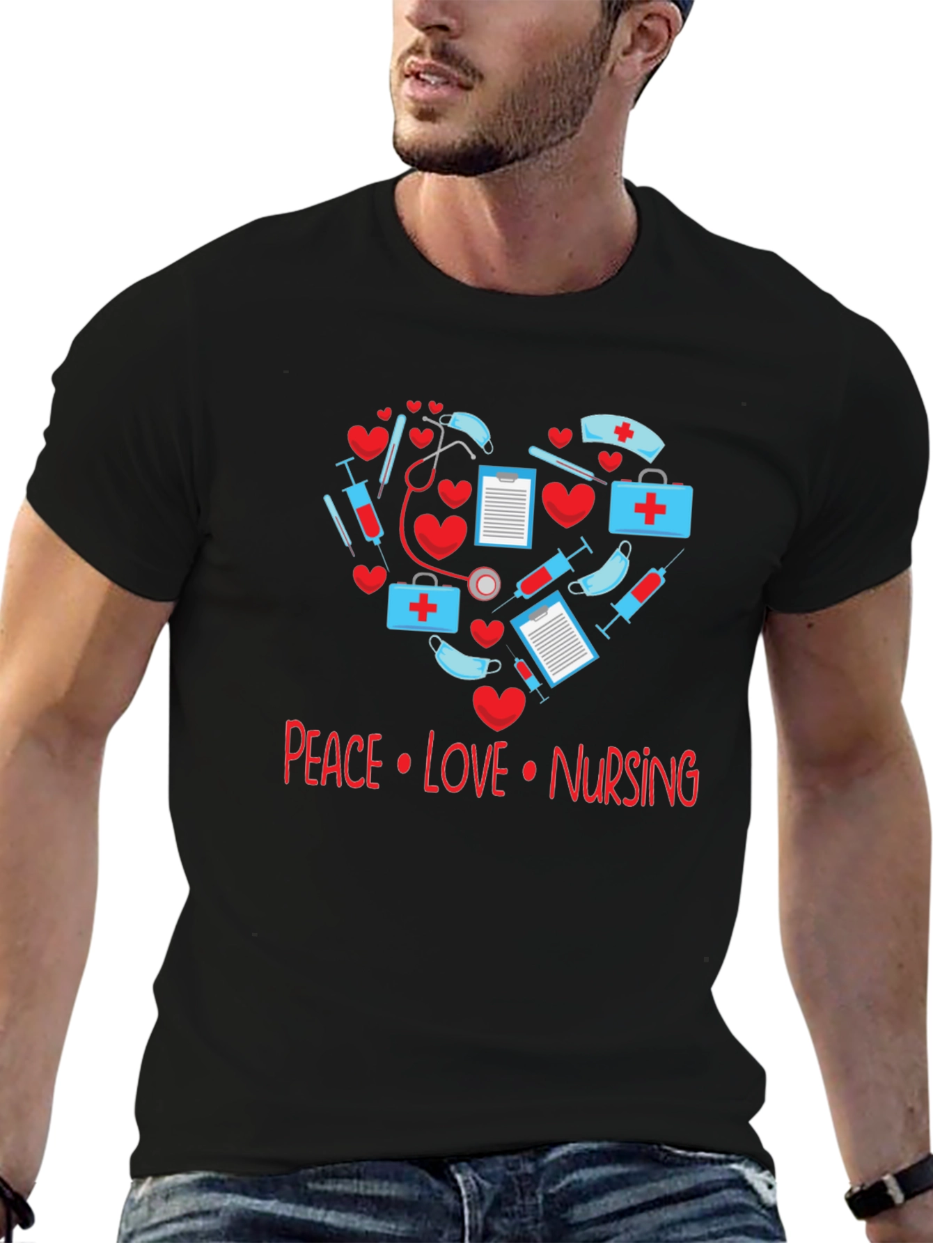 Peace Love Nursing T-Shirt - Medical Heart Design