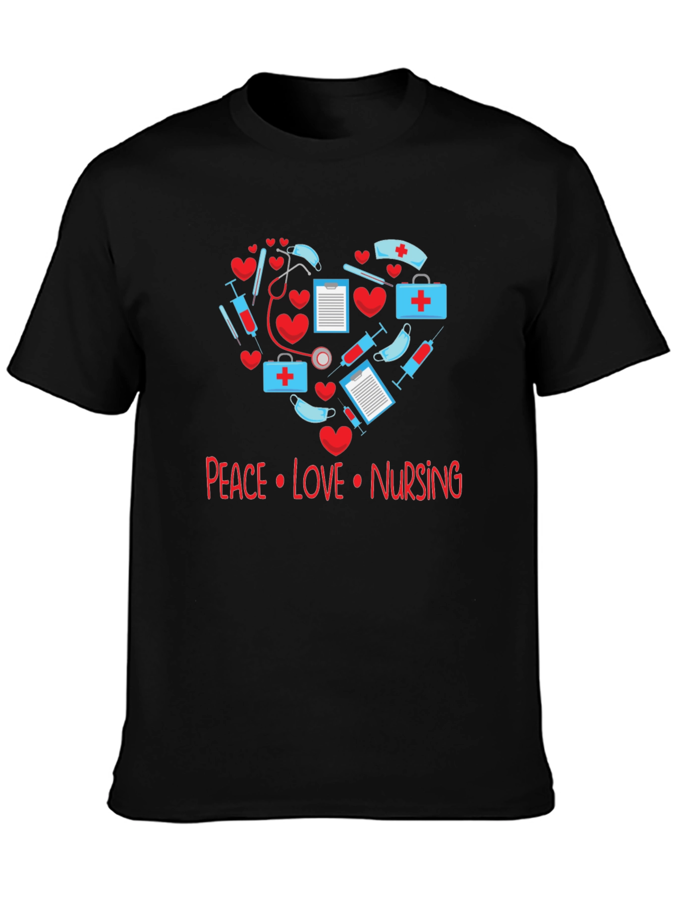 Peace Love Nursing T-Shirt - Medical Heart Design