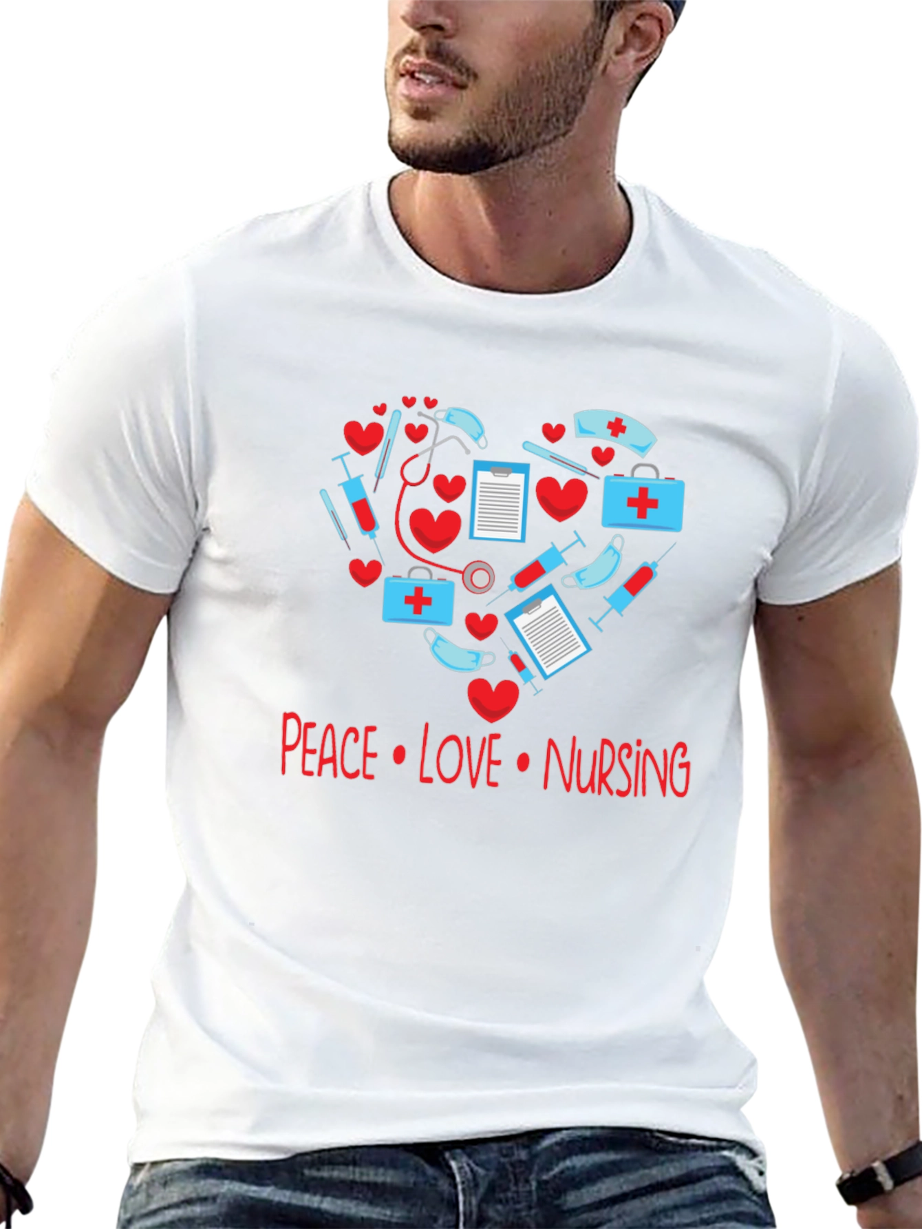 Peace Love Nursing T-Shirt - Medical Heart Design