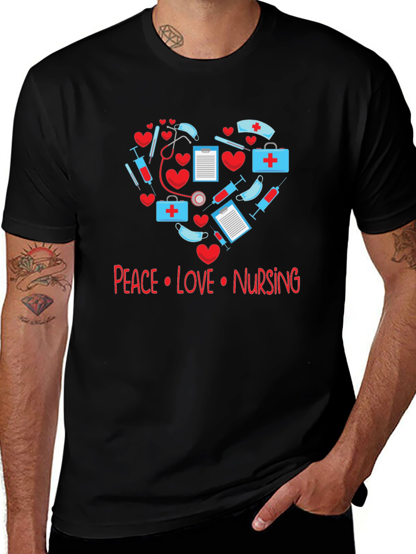Peace Love Nursing T-Shirt - Medical Heart Design
