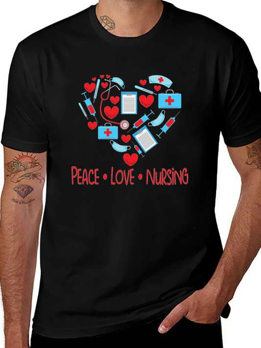 Peace Love Nursing T-Shirt - Medical Heart Design
