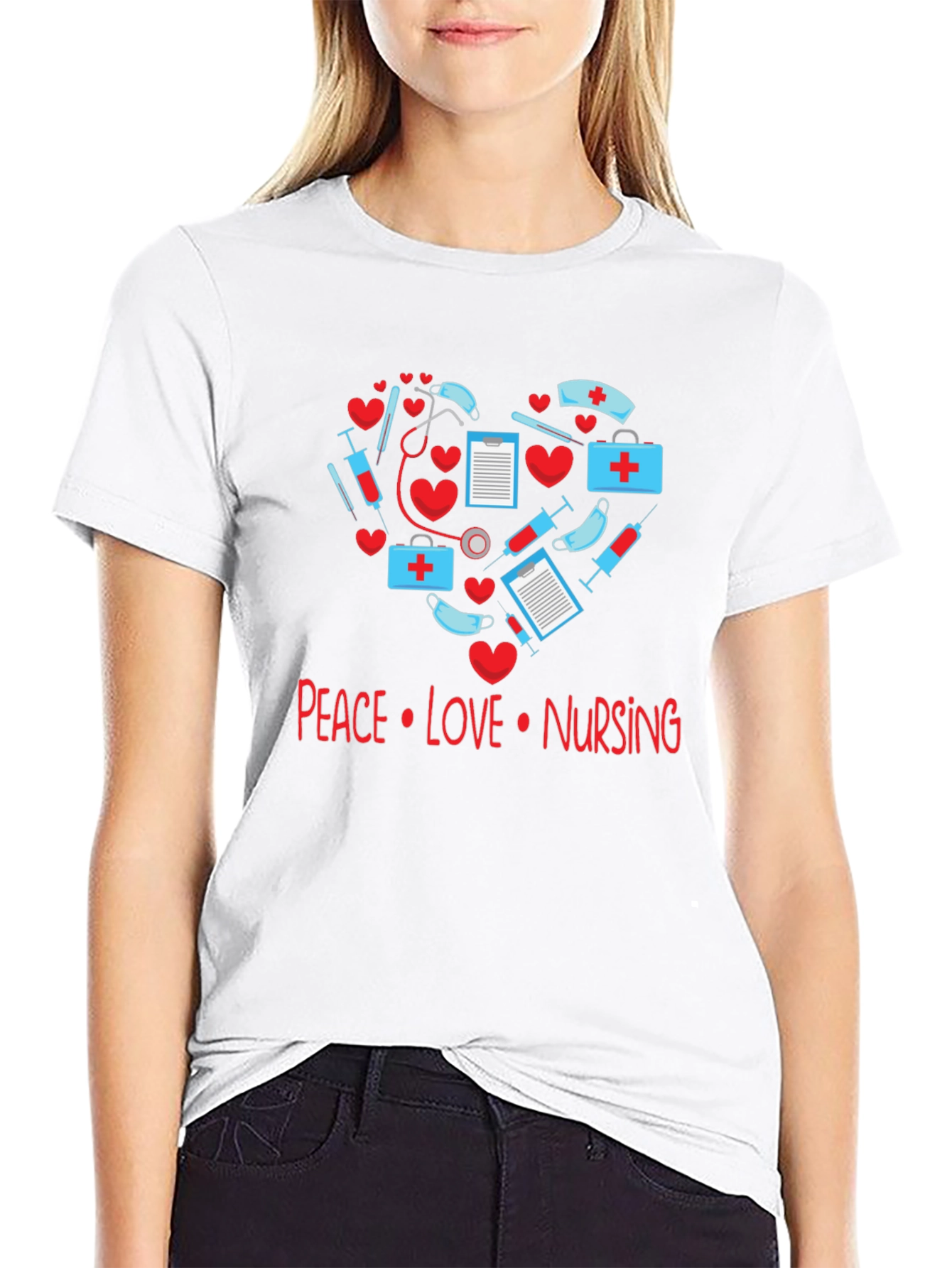Peace Love Nursing T-Shirt - Medical Heart Design