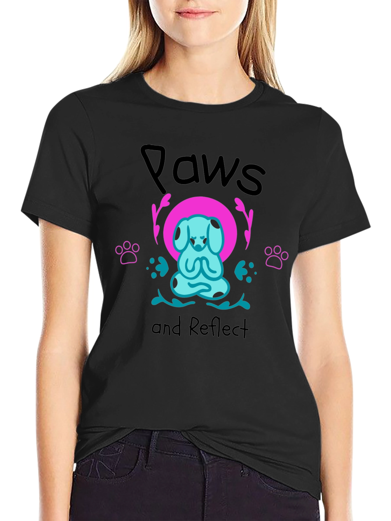 Paws and Reflect Yoga Dog Graphic Tee - Black
