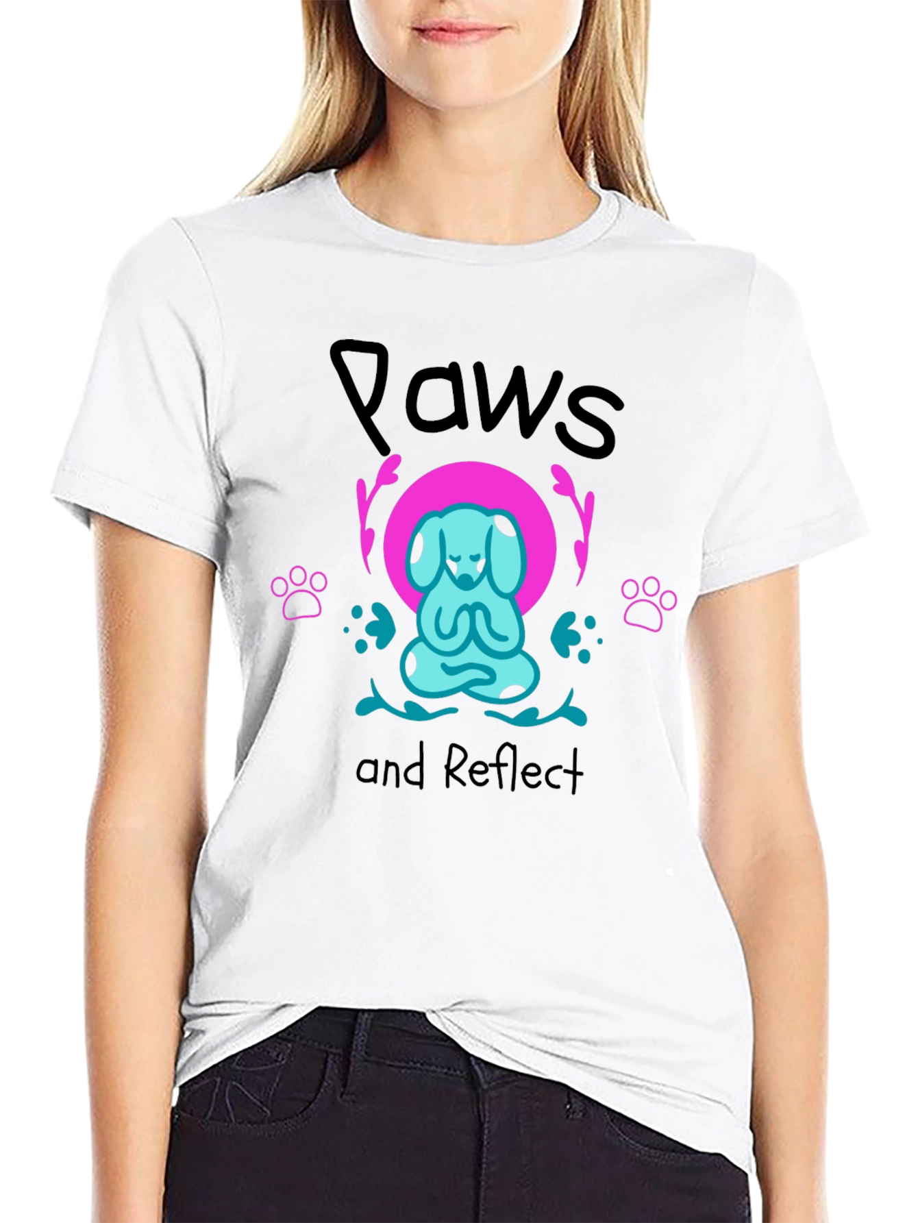 Paws and Reflect Yoga Dog Graphic Tee - Black