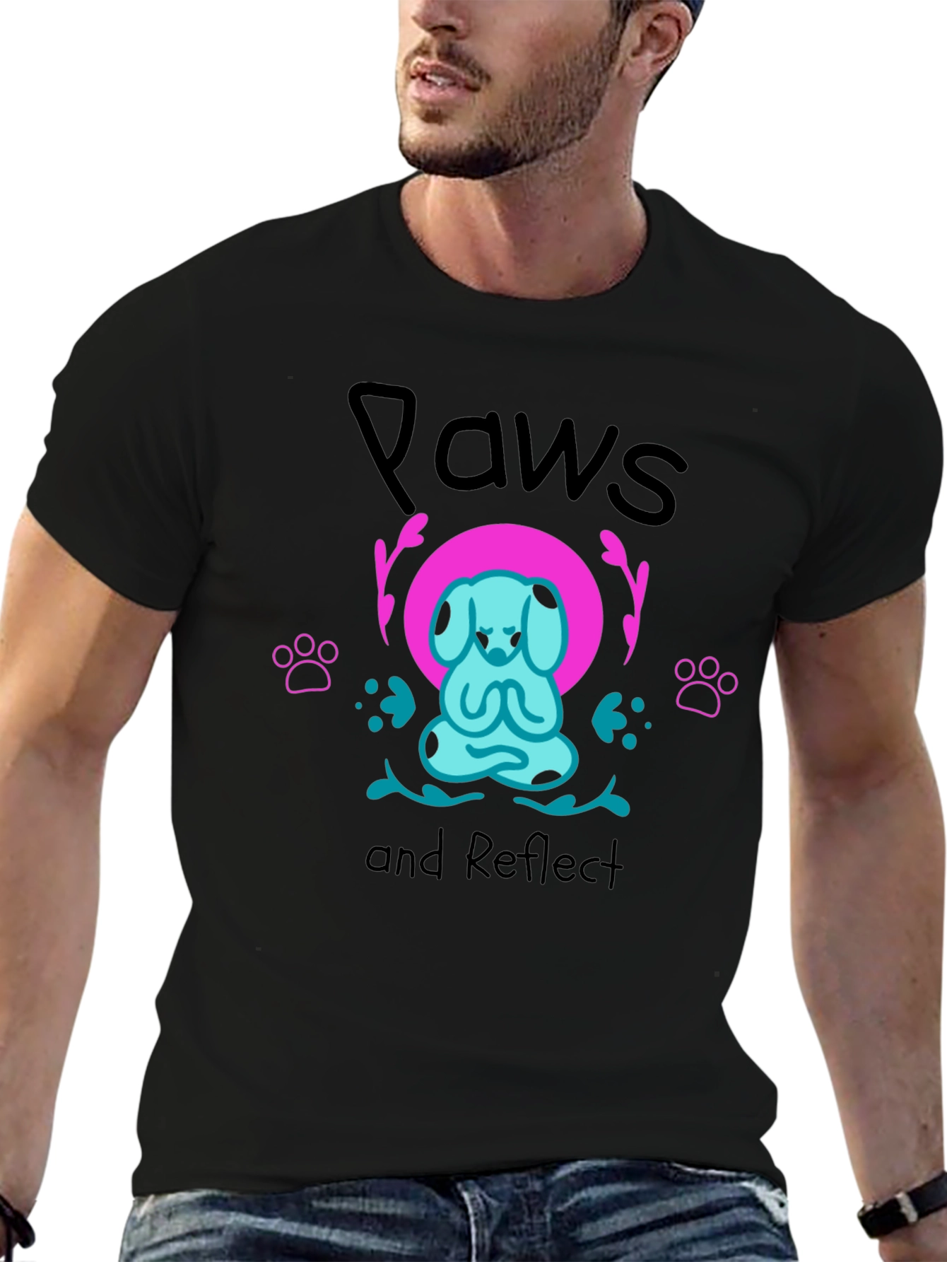 Paws and Reflect Yoga Dog Graphic Tee - Black