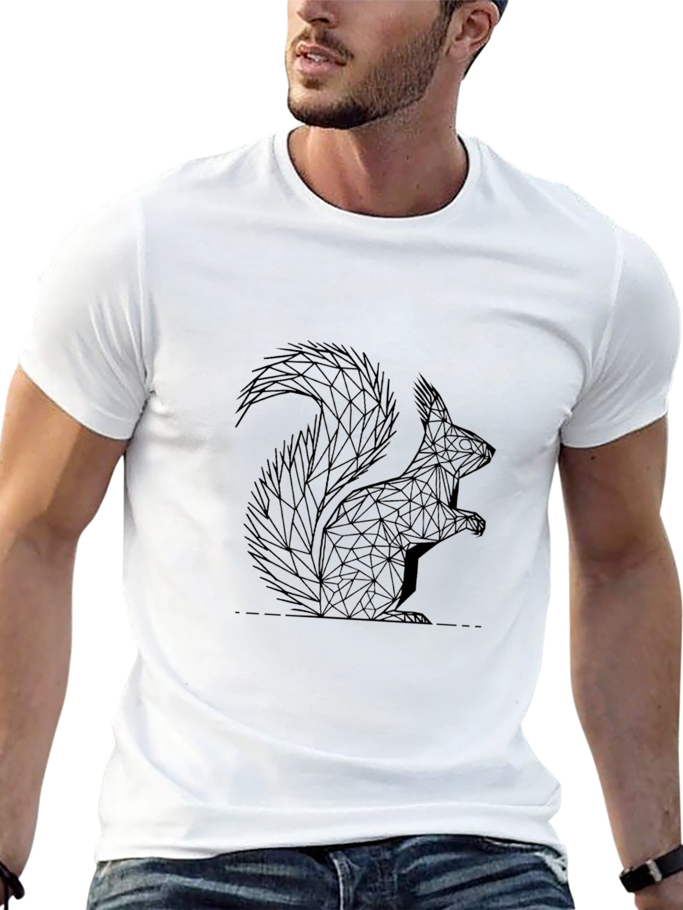 Geometric Squirrel Graphic Black T-Shirt