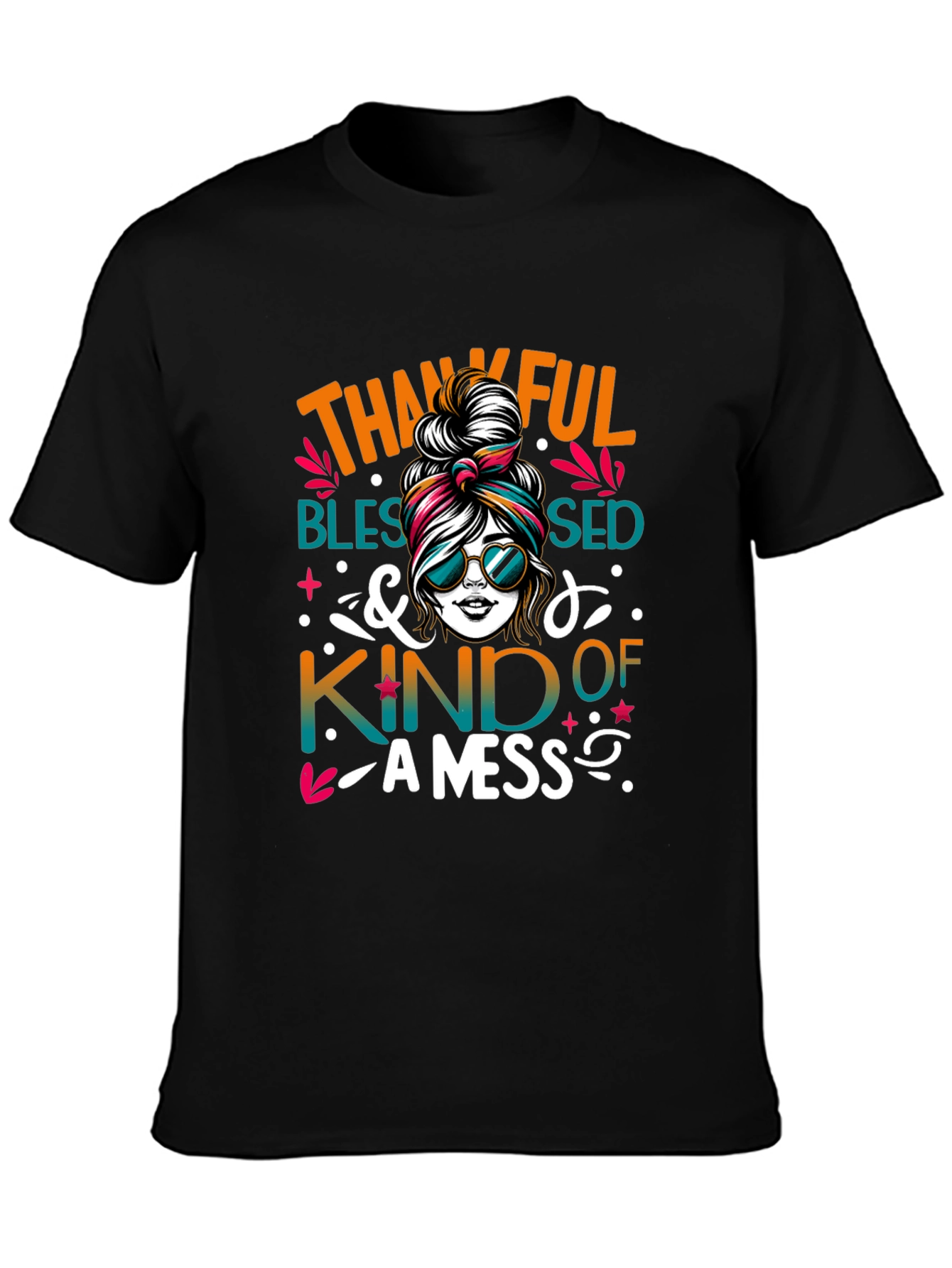 Thankful Blessed Messy Bun T-Shirt