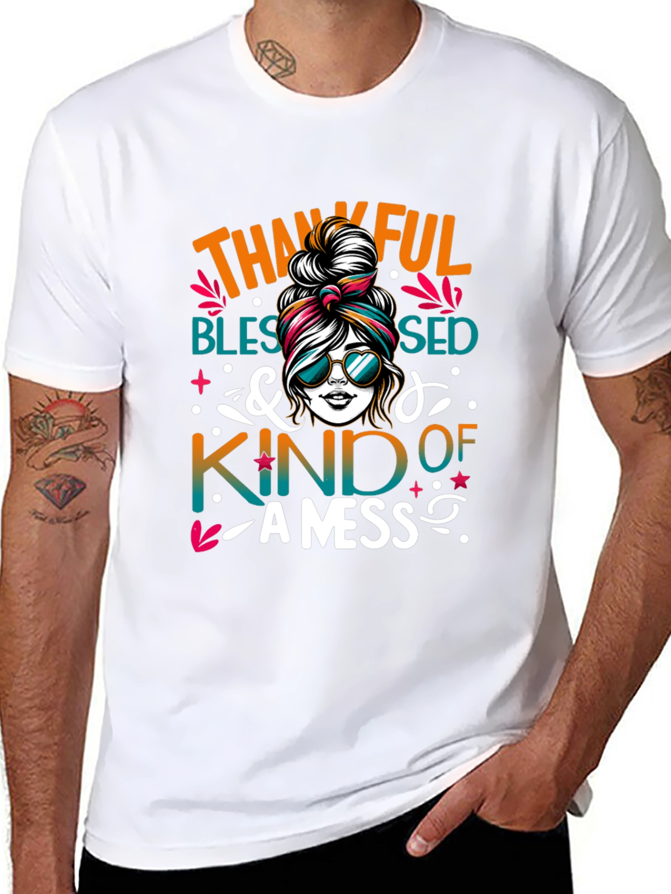 Thankful Blessed Messy Bun T-Shirt