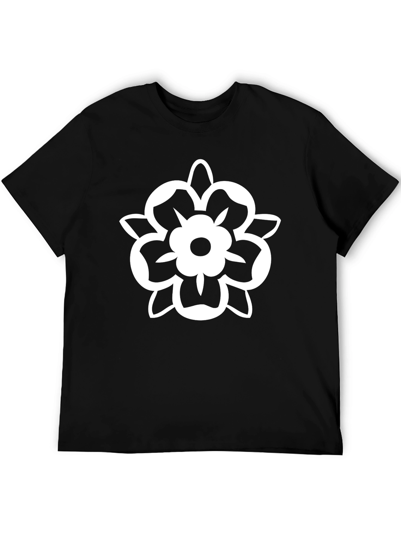 Black Tee with White Floral Graphic