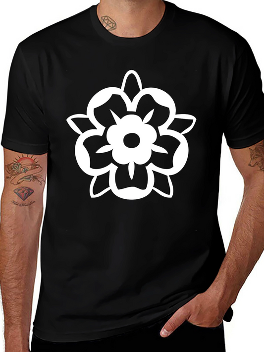 Black Tee with White Floral Graphic